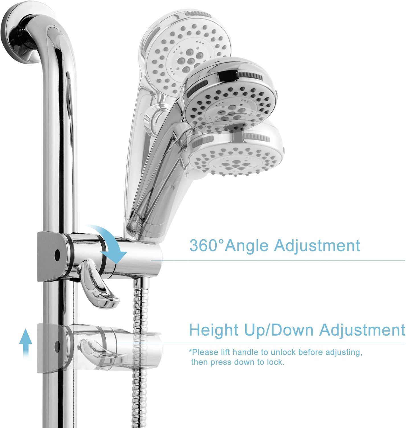 ADA Handshower Shower Grab Bar Head Holder, Universal Fit 1.25'' 32mm Hand Held Shower Bracket for Handicap Grab Bar, Detachable Bathroom Replacement, 360 Degree Rotation Sprayer Holder, Chrome