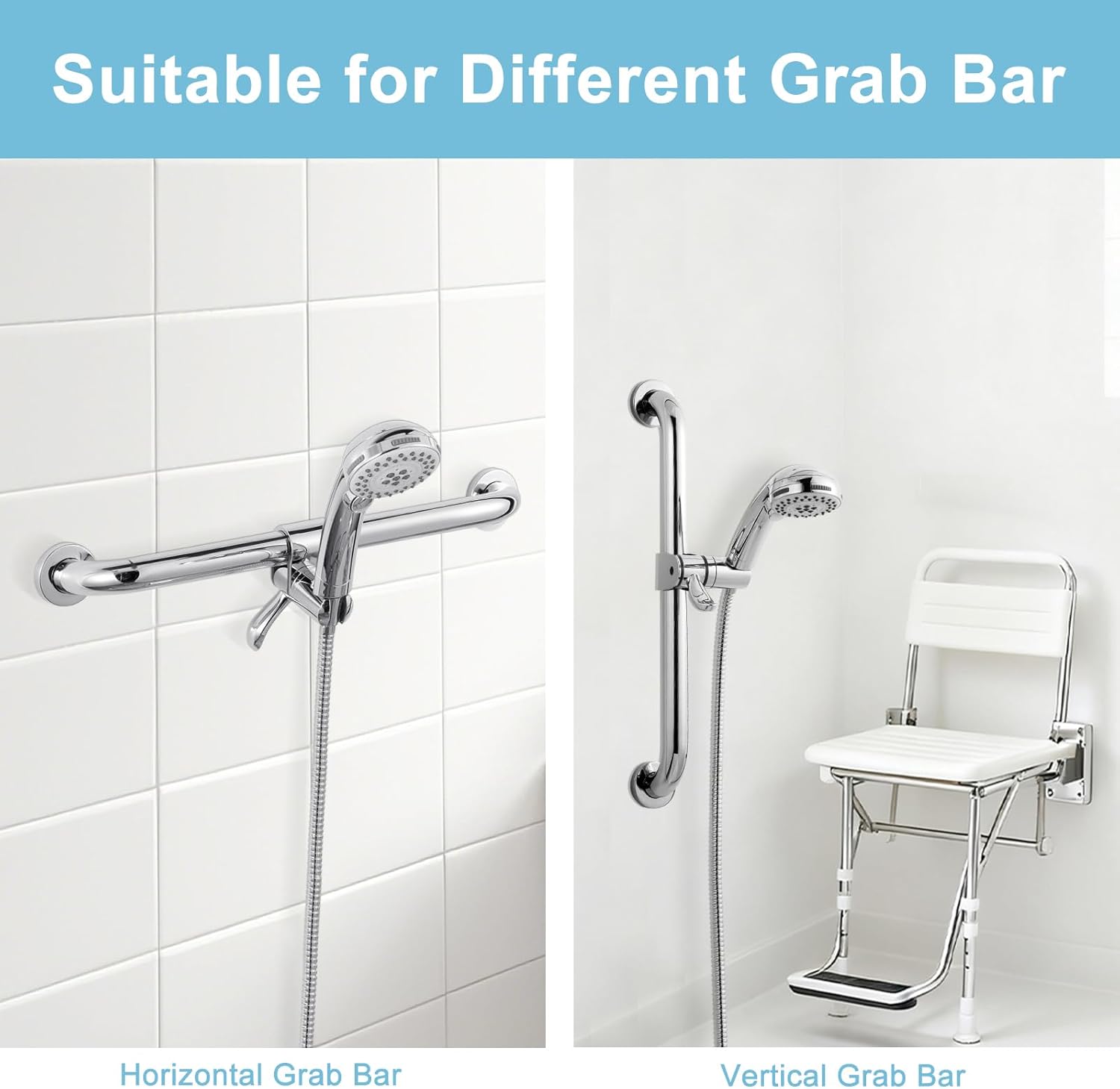 ADA Handshower Shower Grab Bar Head Holder, Universal Fit 1.25'' 32mm Hand Held Shower Bracket for Handicap Grab Bar, Detachable Bathroom Replacement, 360 Degree Rotation Sprayer Holder, Chrome