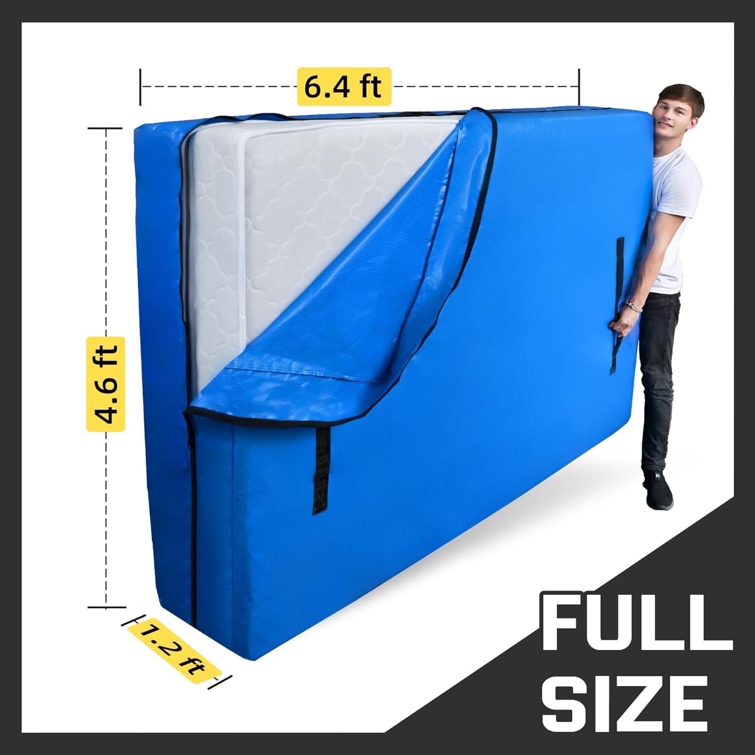 Mattress Bag for Moving & Storage of Full Size, Heavy Duty Mattress Cover for Moving with 12 Handles and Dual Zippers Closure, Thick Reusable Mattress Protector for Moving Supplies & Moving Bags