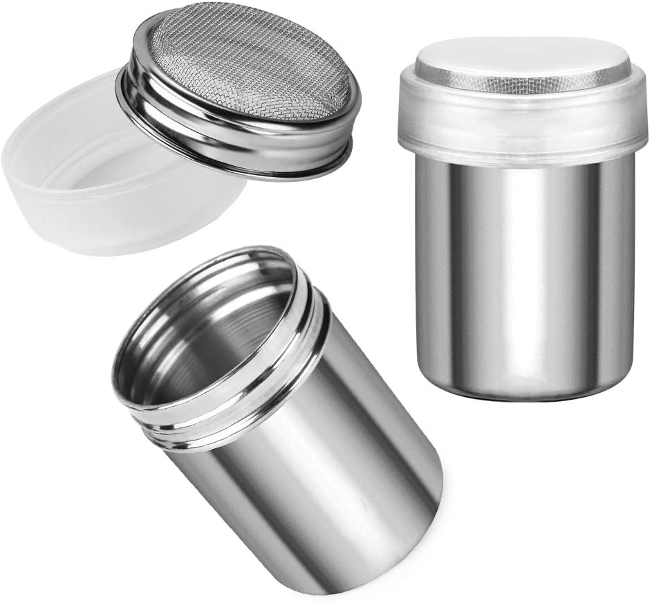 2pcs Powder Sugar Shakers+ 2pcs Salt and Pepper Shakers with Handle,Shakers For Cinnamon Sugar Pepper Powder Cocoa Flour Salt