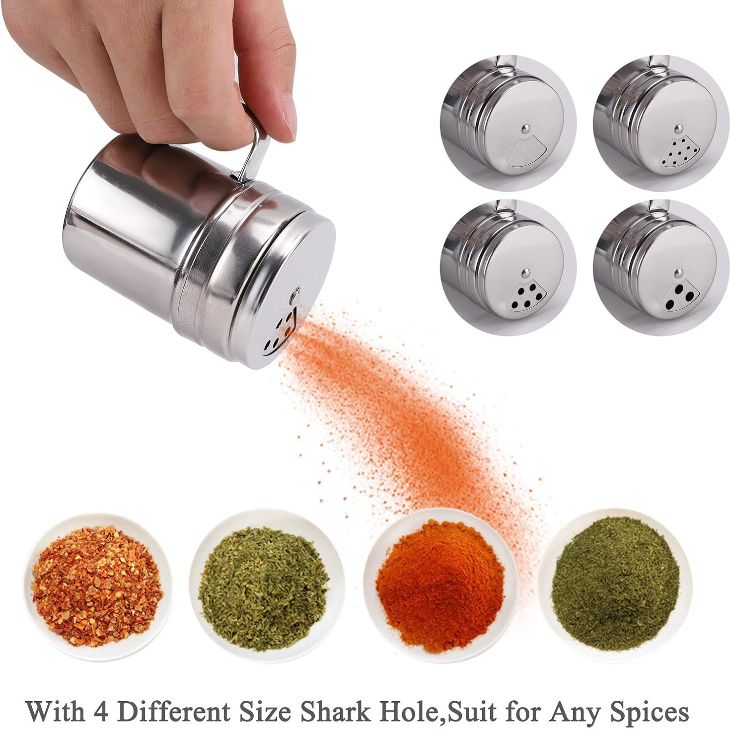 2pcs Powder Sugar Shakers+ 2pcs Salt and Pepper Shakers with Handle,Shakers For Cinnamon Sugar Pepper Powder Cocoa Flour Salt