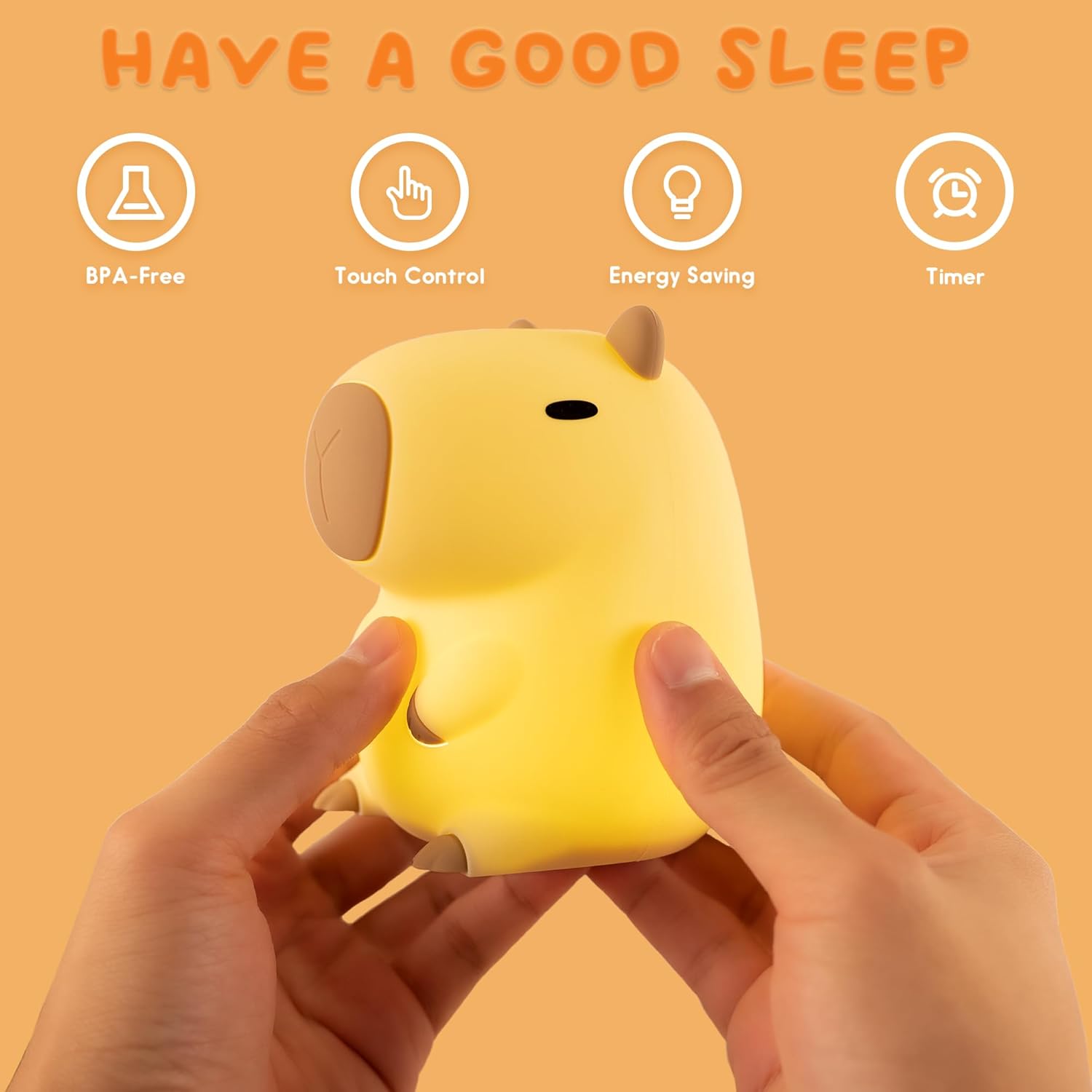 Cute Capybara Night Light and White Noise Sound Machine with Bluetooth Functionality for Bedroom Living Room Squishy Capybara Stuff Boys Girls Gifts Black
