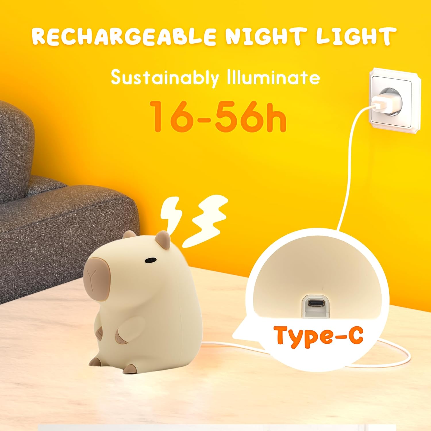 Cute Capybara Night Light and White Noise Sound Machine with Bluetooth Functionality for Bedroom Living Room Squishy Capybara Stuff Boys Girls Gifts Black