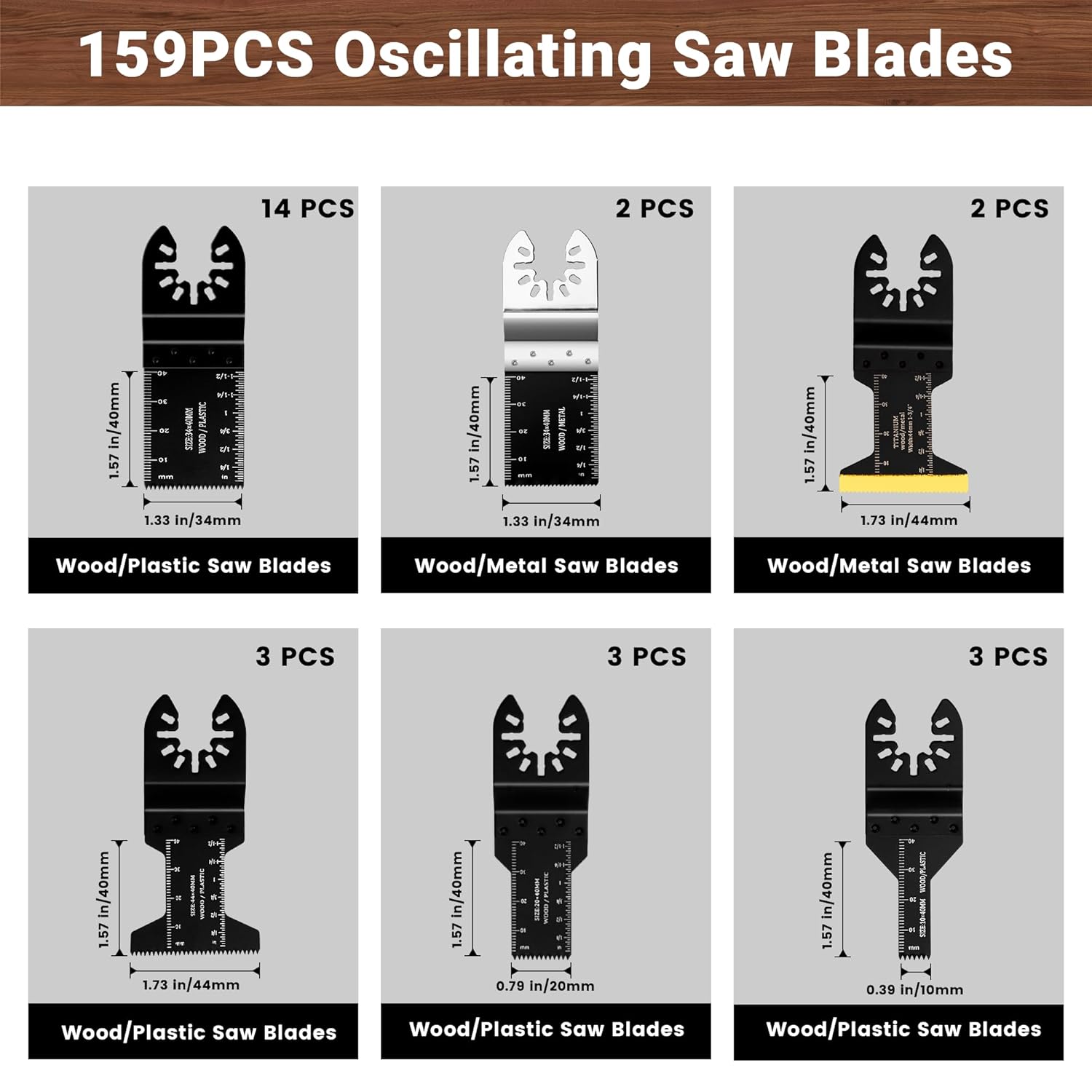 159 PCS Oscillating Saw Blades with Sandpaper, Universal Titanium Multitool Blades for Wood/Plastics/Metal, Quick Release Multi Tool Kits Compatible with Dewalt, Ridgid, Ryobi, Rockwell