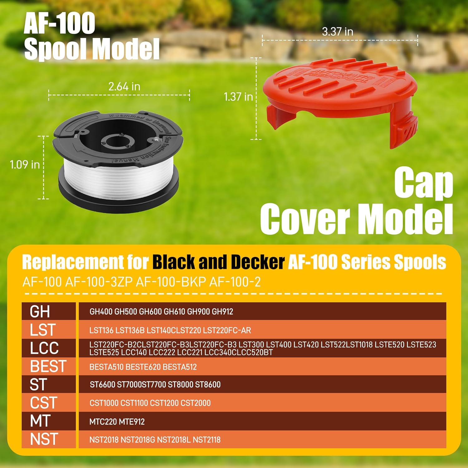 10 Pack Weed Eater String Compatible with Black and Decker 0.065" AF-100 Autofeed Replacement Spools 240ft and Black&Decker String Trimmer Spool Trimmers 8-Line Spool + 2 Cap+2 Spring