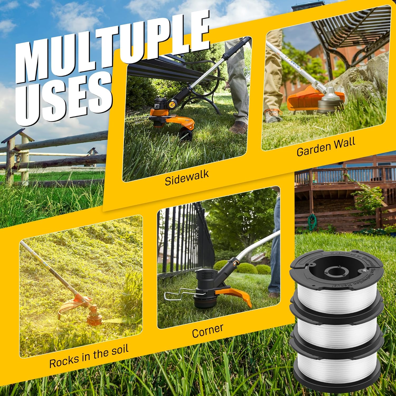 10 Pack Weed Eater String Compatible with Black and Decker 0.065" AF-100 Autofeed Replacement Spools 240ft and Black&Decker String Trimmer Spool Trimmers 8-Line Spool + 2 Cap+2 Spring