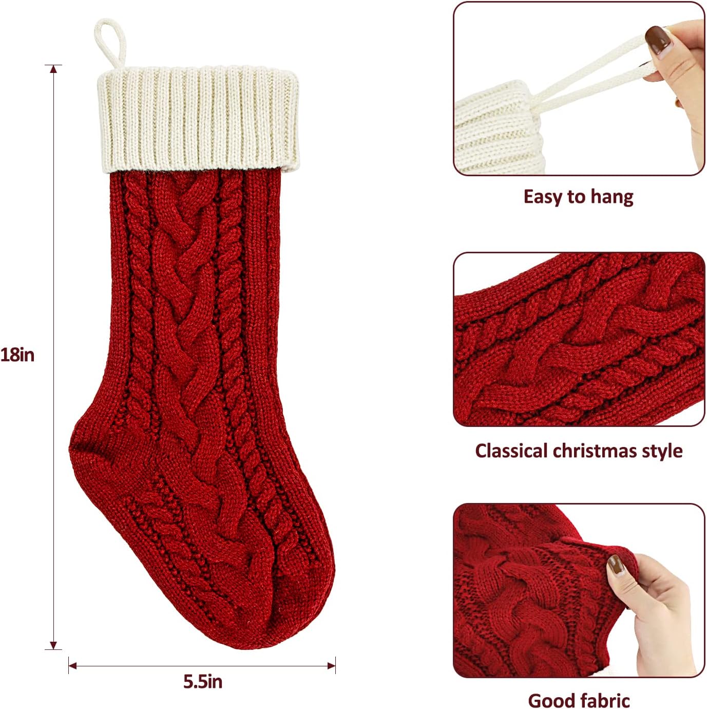 2 Pack 18" Personalized Christmas Stockings, 18inch Large Cable Knitted Xmas Hanging Stocking Decorations for Holiday Christmas Party Family Decor Lvory/Burgundy