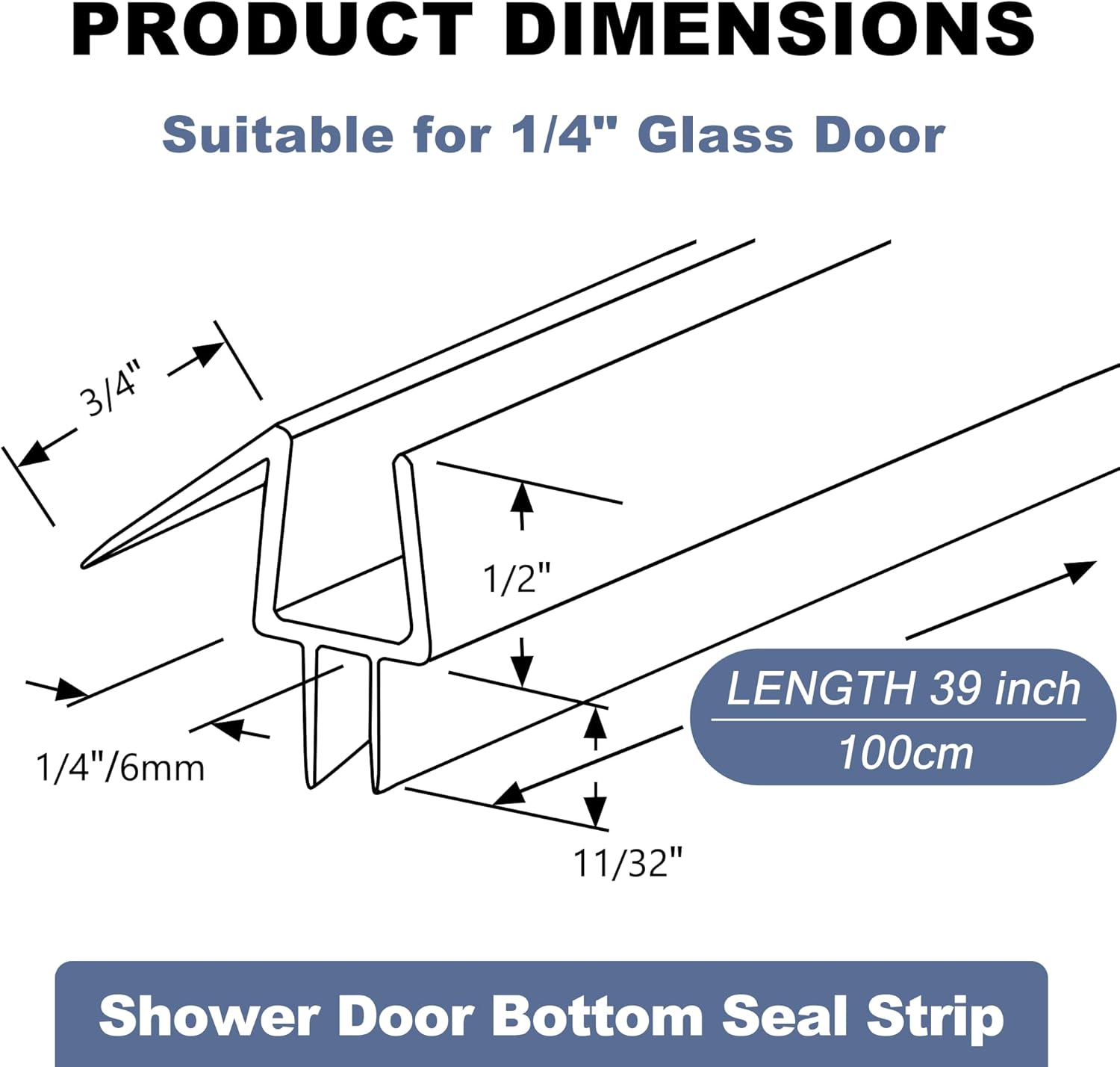 Frameless Shower Door Seal Set for 1/4 Inch Glass Doors - 2-Pack Bottom Seal and 2-Pack Side – Stop Shower Leaks and Create a Water Barrier 1/4” x 39”