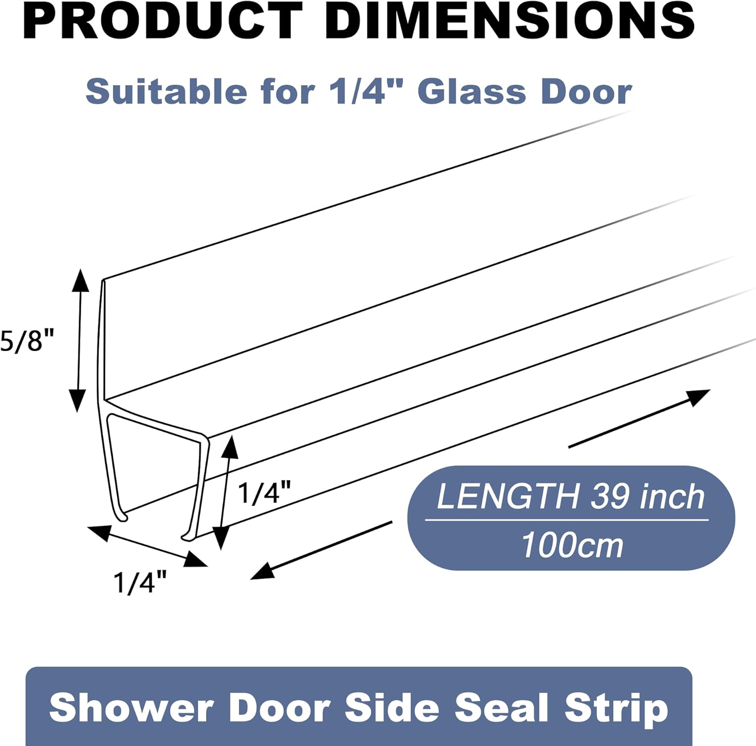 Frameless Shower Door Seal Set for 1/4 Inch Glass Doors - 2-Pack Bottom Seal and 2-Pack Side – Stop Shower Leaks and Create a Water Barrier 1/4” x 39”