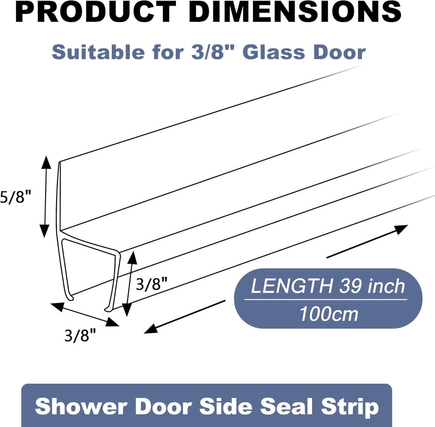 4-Pack Frameless Shower Door Side Seal for 3/8 Inch Thick Glass Doors – Stop Shower Leaks and Create a Water Barrier 3/8” x 39”