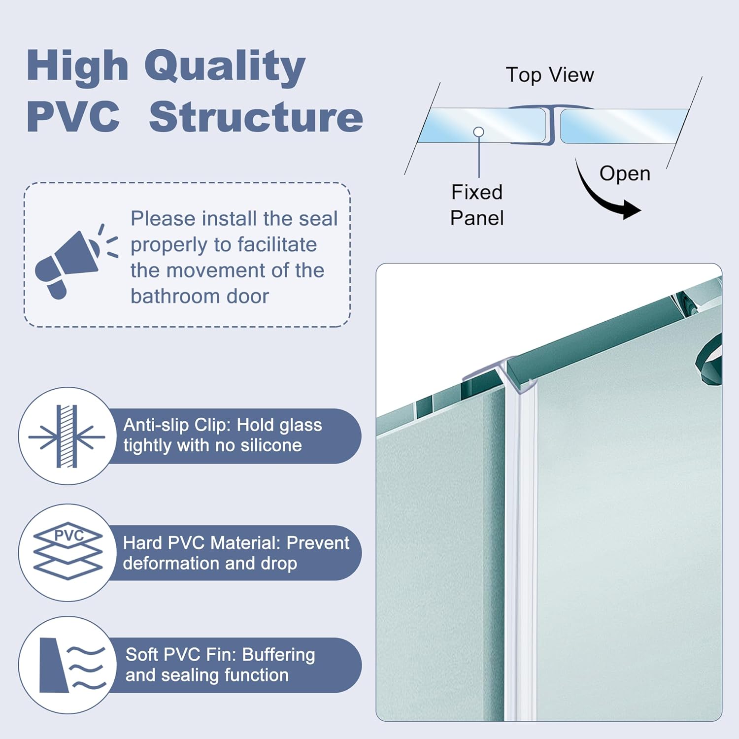 4-Pack Frameless Shower Door Side Seal for 3/8 Inch Thick Glass Doors – Stop Shower Leaks and Create a Water Barrier 3/8” x 39”