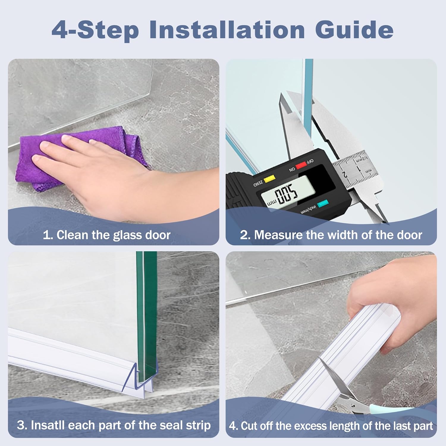 4-Pack Frameless Shower Door Side Seal for 3/8 Inch Thick Glass Doors – Stop Shower Leaks and Create a Water Barrier 3/8” x 39”
