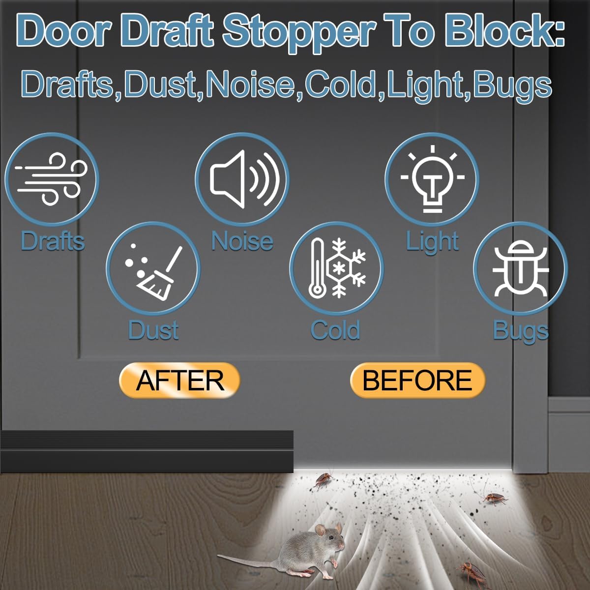 39 Inch Door Draft Stopper 2 Pack Black & Gray