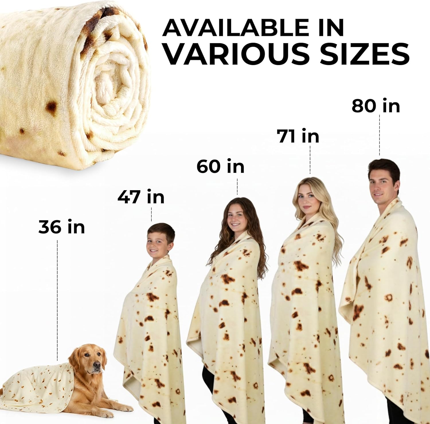Zulay Extra Large Burritos Tortilla Throw Blanket – Wrap Yourself Like a Giant Taco! Double-Sided 71 Inches, Funny & Ultra Cozy Novelty Blanket, Super Soft 285 GSM Flannel