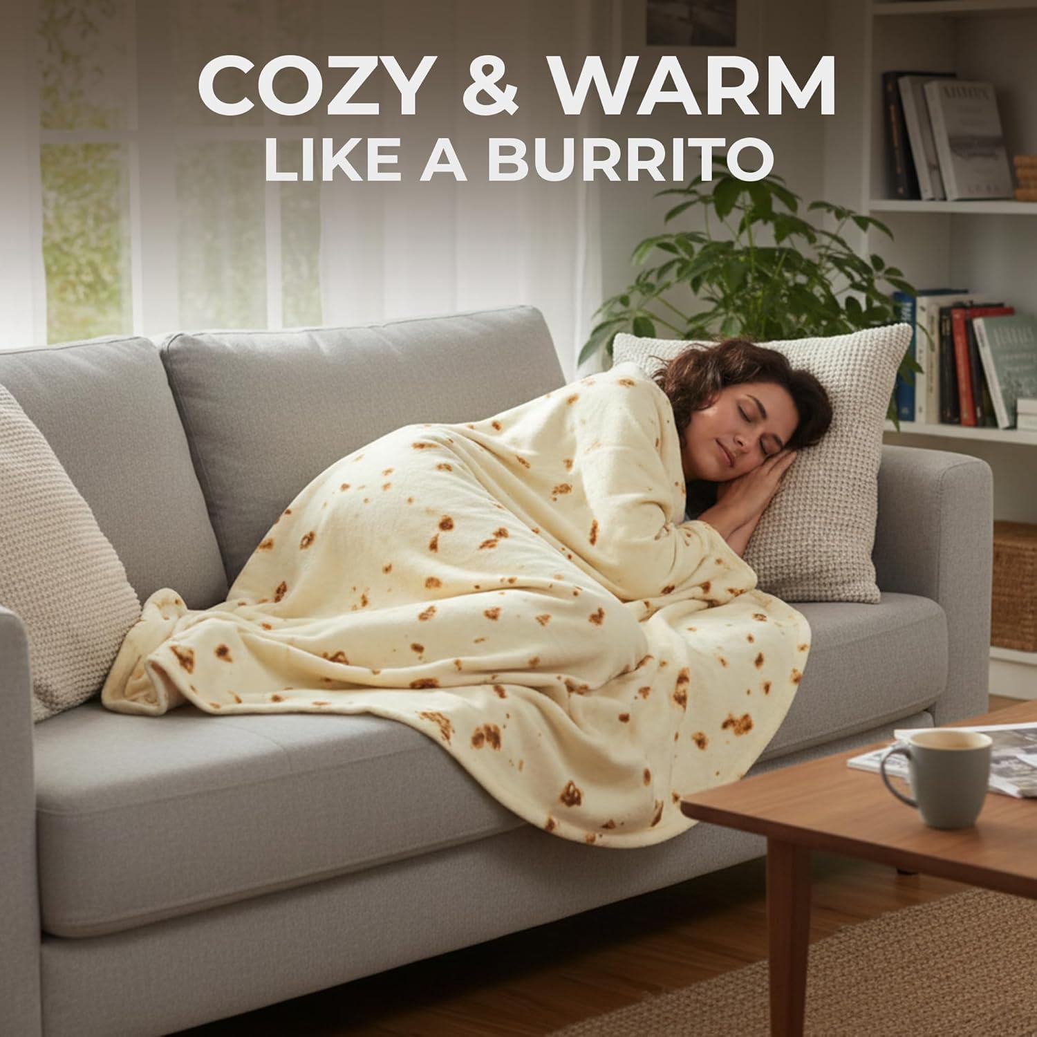 Zulay Extra Large Burritos Tortilla Throw Blanket – Wrap Yourself Like a Giant Taco! Double-Sided 71 Inches, Funny & Ultra Cozy Novelty Blanket, Super Soft 285 GSM Flannel