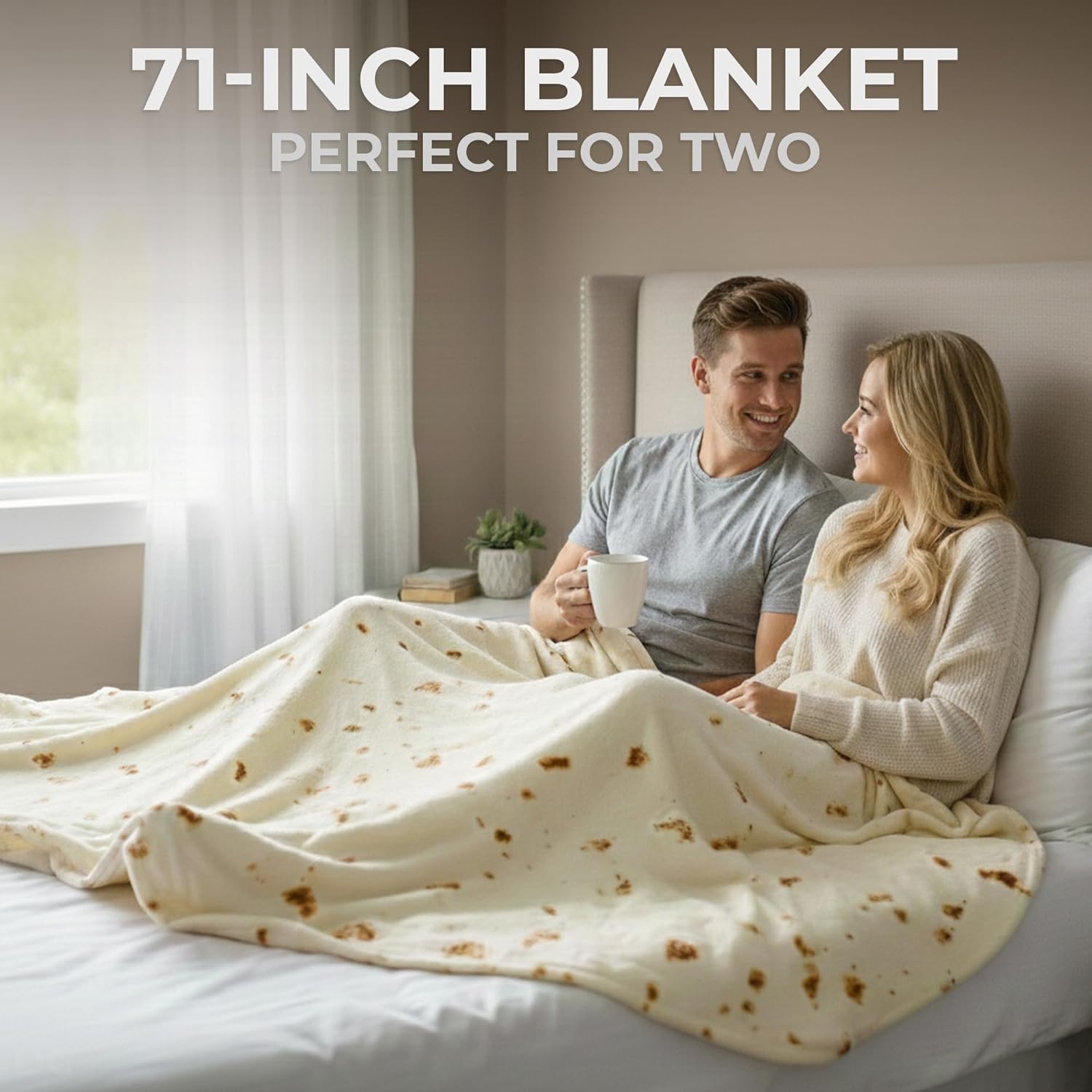 Zulay Extra Large Burritos Tortilla Throw Blanket – Wrap Yourself Like a Giant Taco! Double-Sided 71 Inches, Funny & Ultra Cozy Novelty Blanket, Super Soft 285 GSM Flannel