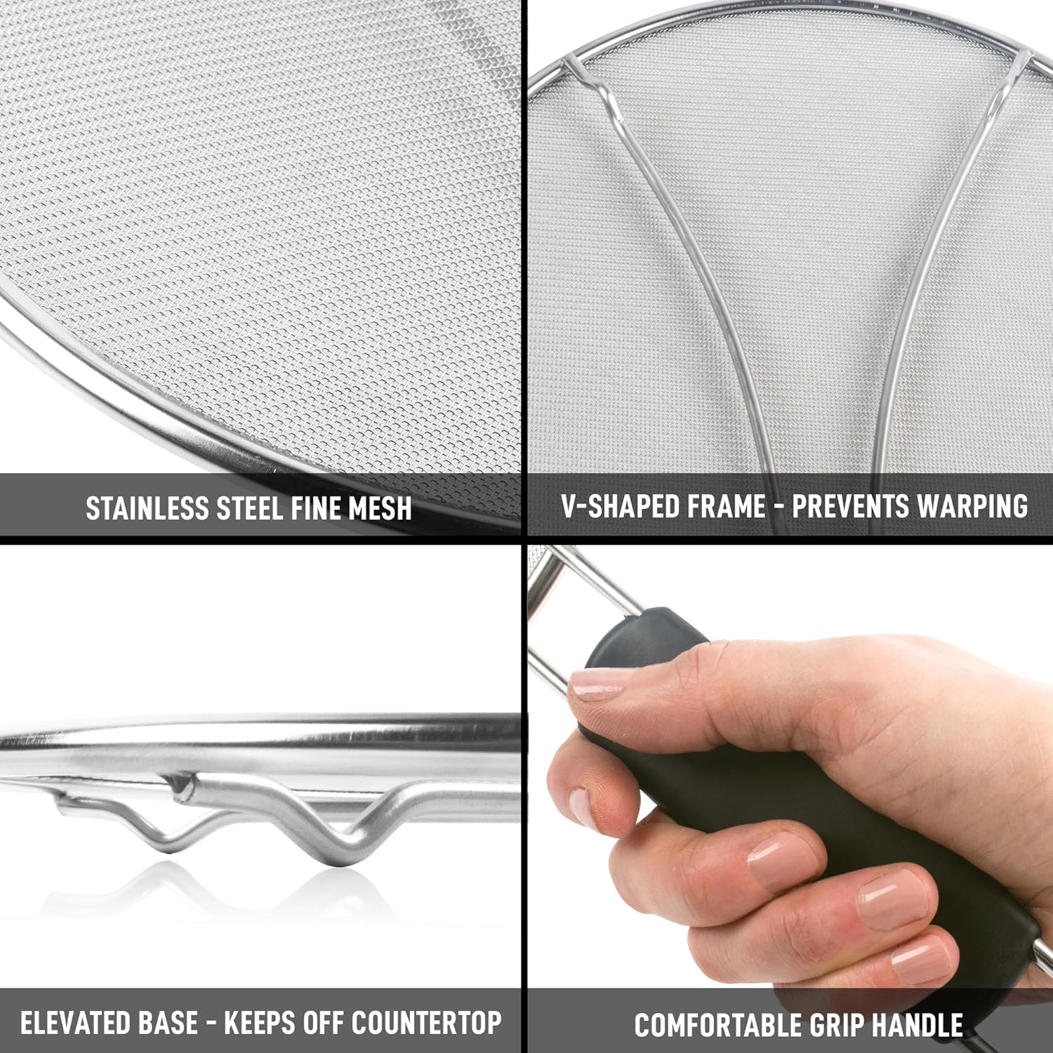 Splatter Screen for Frying Pan 13” - Grease Splatter Guard for Frying Pan - Oil Splatter Guard - Oil Splash Guard for Frying Pan - Stainless Steel Grease Screen for Stove Top Black