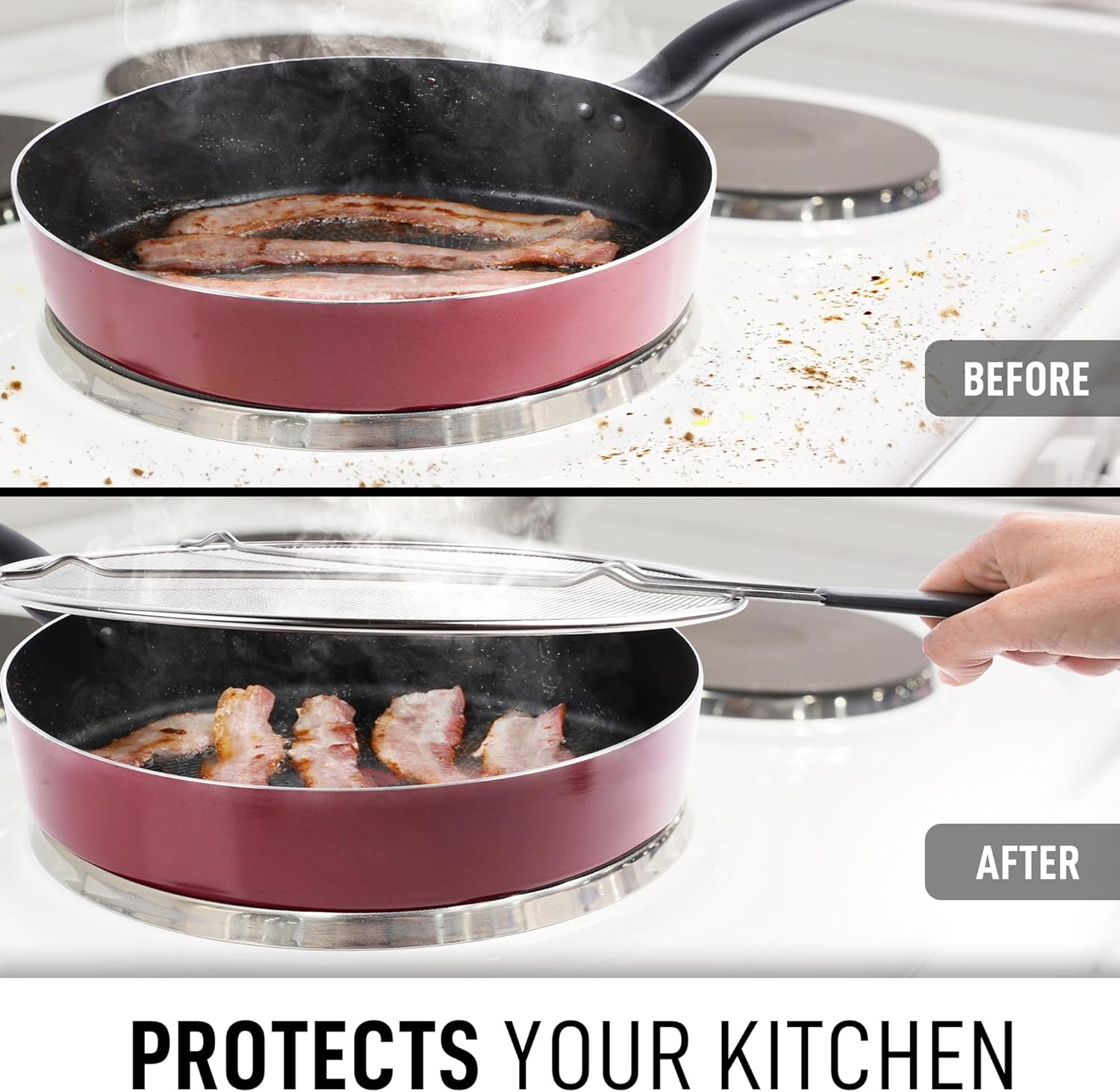 Splatter Screen for Frying Pan 13” - Grease Splatter Guard for Frying Pan - Oil Splatter Guard - Oil Splash Guard for Frying Pan - Stainless Steel Grease Screen for Stove Top Black