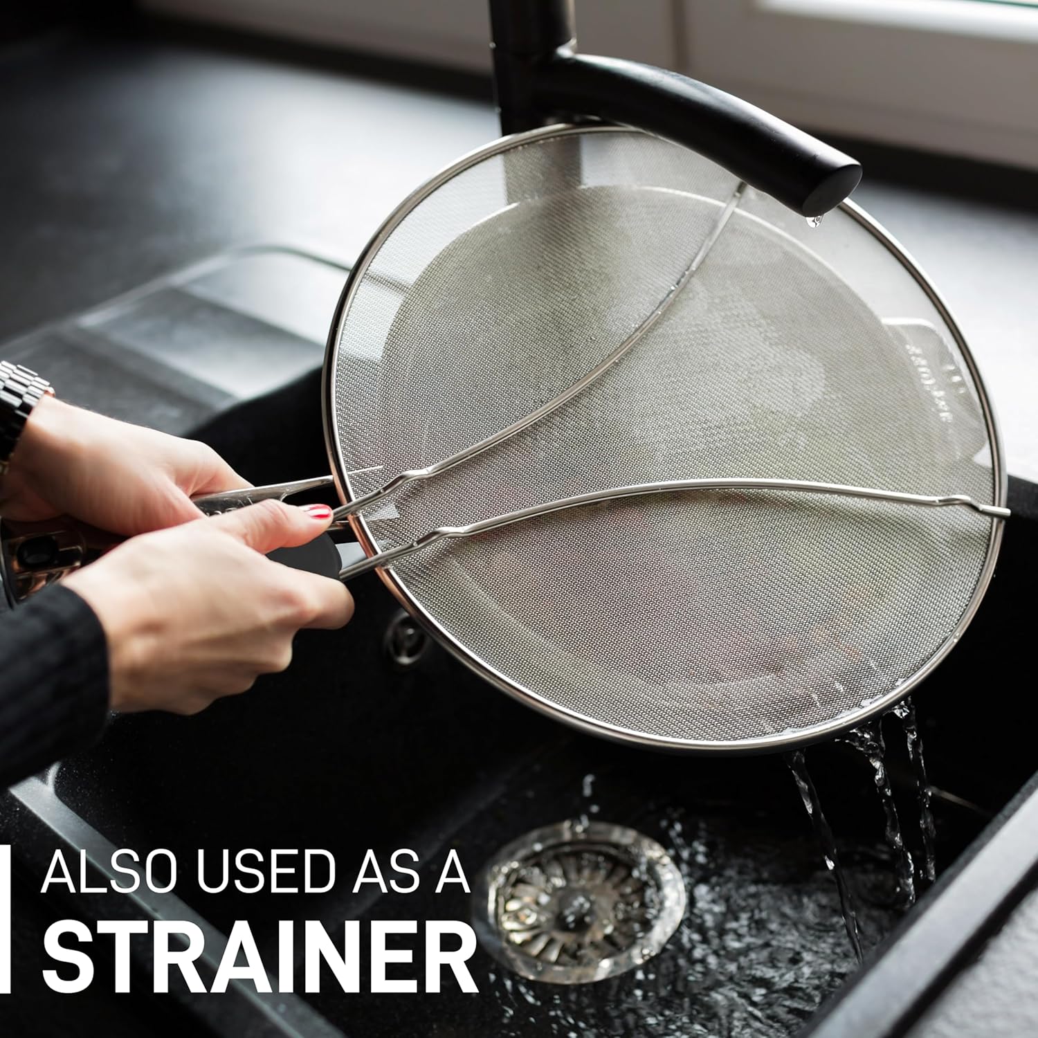 Splatter Screen for Frying Pan 13” - Grease Splatter Guard for Frying Pan - Oil Splatter Guard - Oil Splash Guard for Frying Pan - Stainless Steel Grease Screen for Stove Top Black