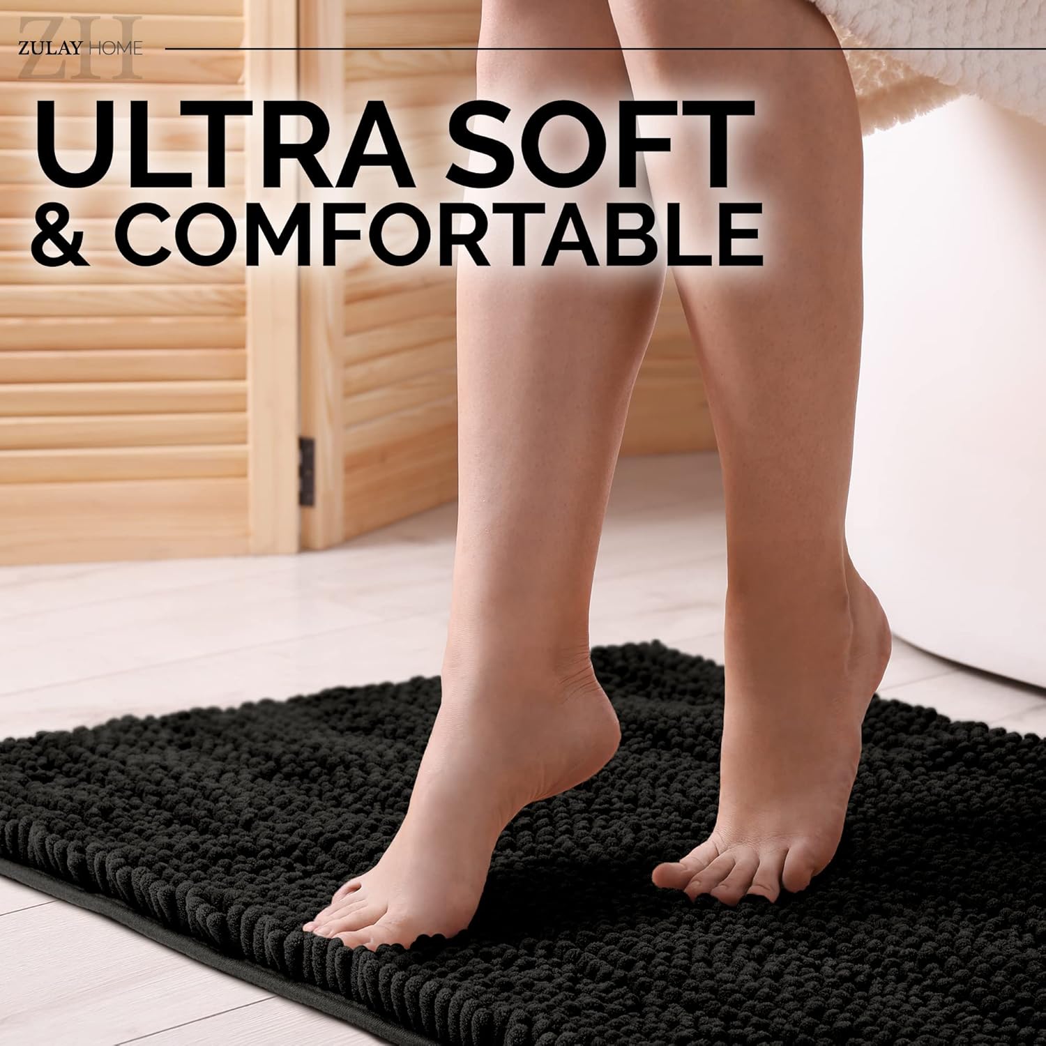 Soft Shaggy Bathroom Rug - Ultra Absorbent Bath Mat - Microfiber Thick Bath Rug for Bathroom, Under The Sink, Bedroom, Shower Black, 20"x30"