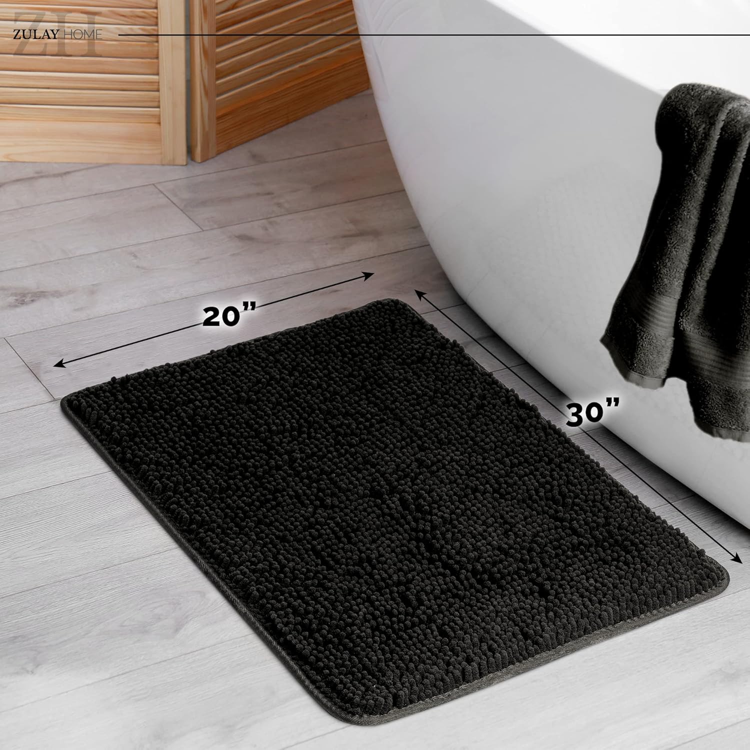 Soft Shaggy Bathroom Rug - Ultra Absorbent Bath Mat - Microfiber Thick Bath Rug for Bathroom, Under The Sink, Bedroom, Shower Black, 20"x30"