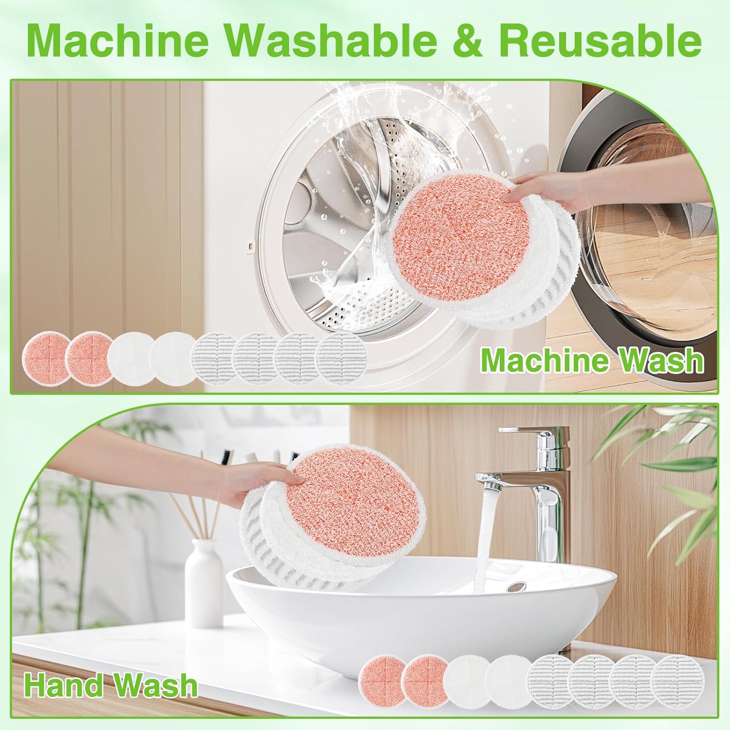 8 Pack Mop Pads Replacement Compatible with Bissell Spinwave 2124, 2039A, 2307, 23157, 23159, 20393, 20399 Hard Floor Spin Mop, 2 Soft Pads, 4 Scrubby Pads, 2 Heavy Scrub Pads