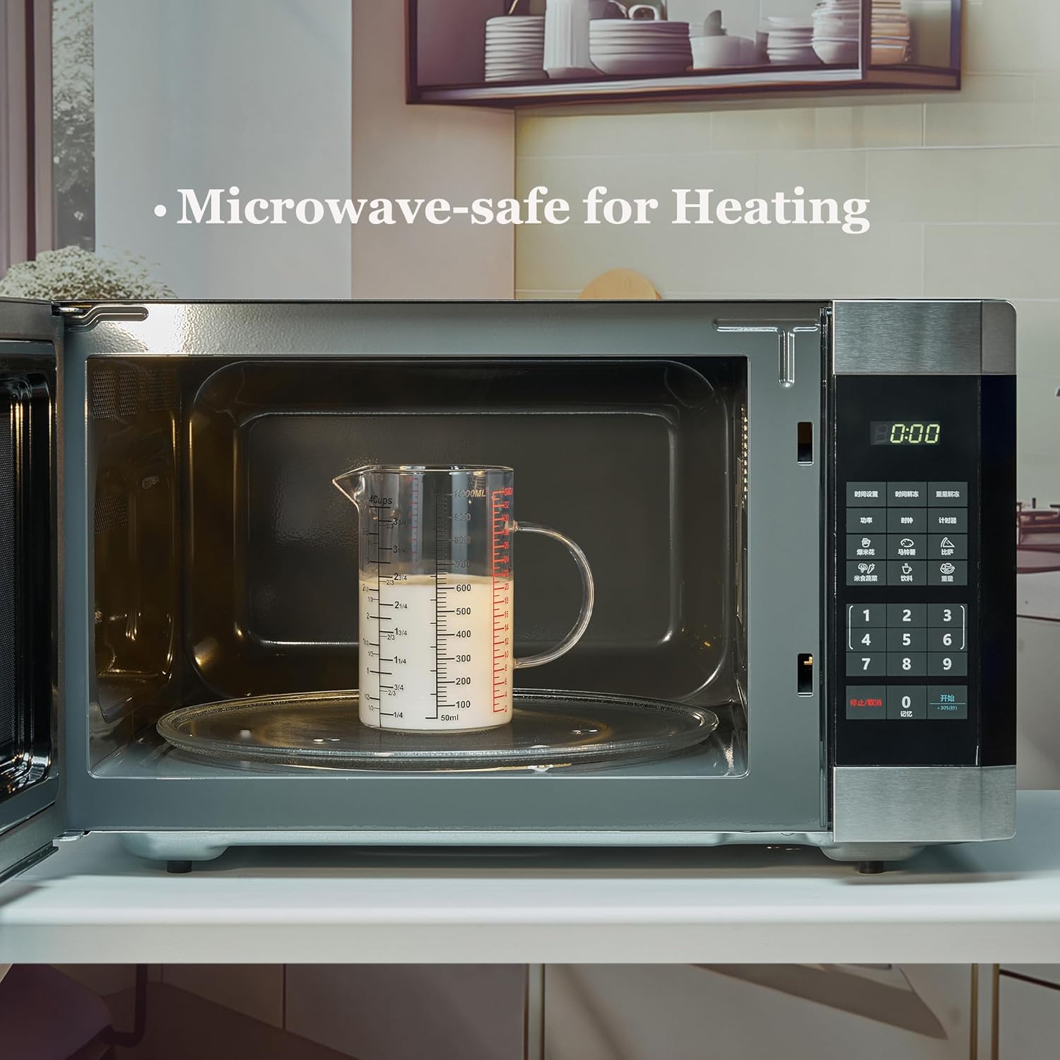 Glass Measuring Cup- Insulated handle | V-Shaped Spout -Made of High Borosilicate Glass Measuring Cup for Kitchen or Restaurant, Easy to Read, 1000 ML 32 Oz, 4 Cup