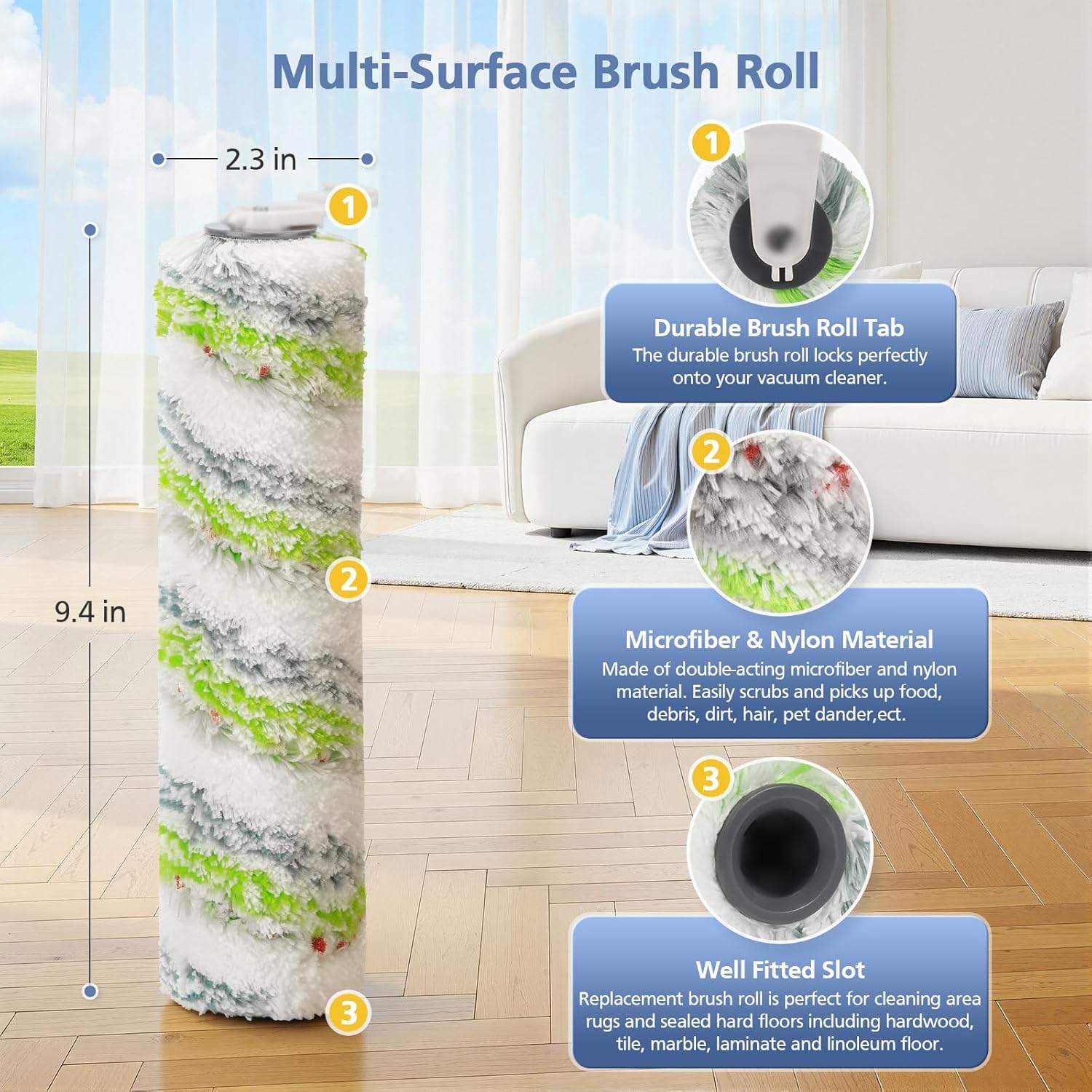 3 Pack Multi-Surface Pet Brush Rolls 2788 and Vacuum Filters 1866 Compatible with Bissell CrossWave Max 2554 2554A 2590 2593 2596, for HydroSteam 35151 3515 35152 3513 3518, Part 1618641&1608684