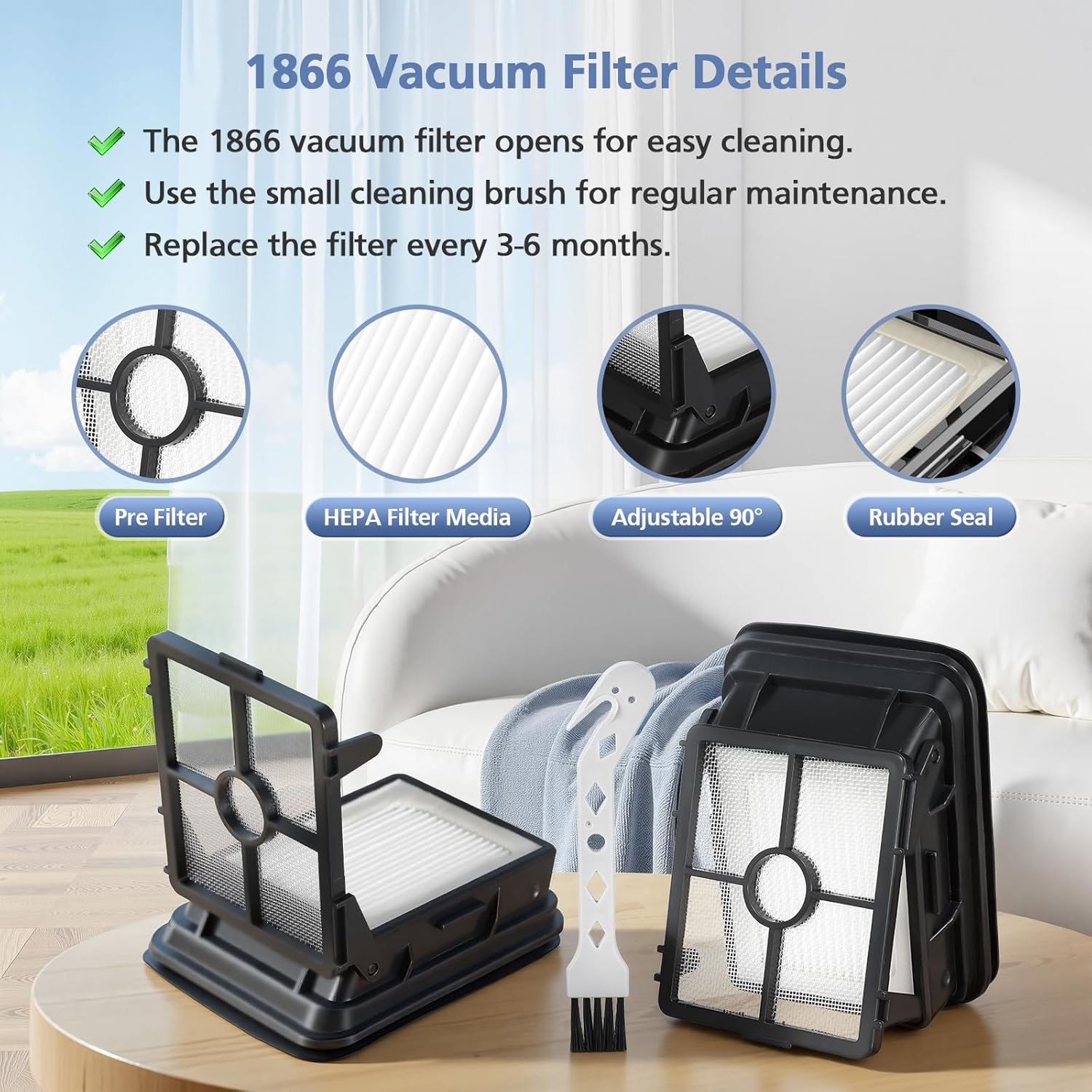 3 Pack Multi-Surface Pet Brush Rolls 2788 and Vacuum Filters 1866 Compatible with Bissell CrossWave Max 2554 2554A 2590 2593 2596, for HydroSteam 35151 3515 35152 3513 3518, Part 1618641&1608684