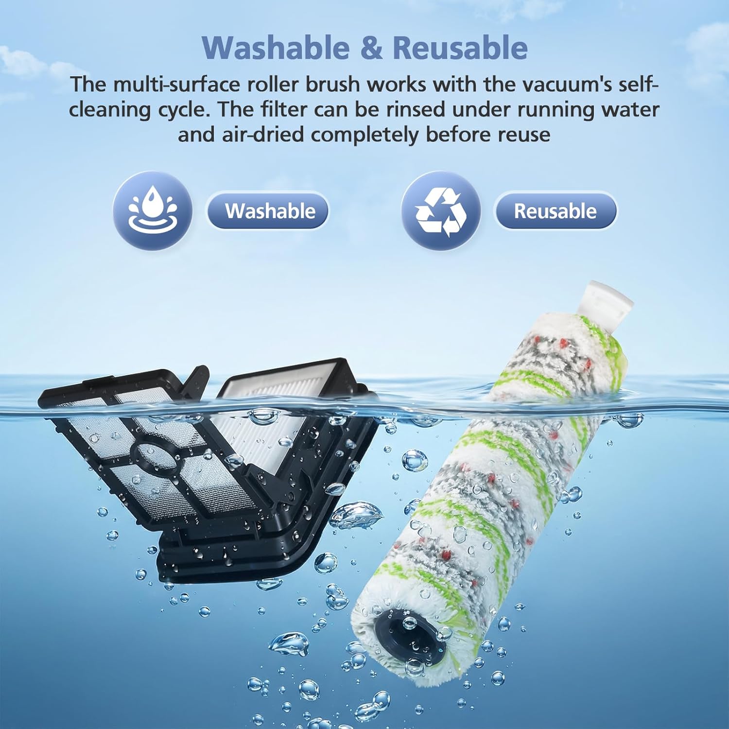 3 Pack Multi-Surface Pet Brush Rolls 2788 and Vacuum Filters 1866 Compatible with Bissell CrossWave Max 2554 2554A 2590 2593 2596, for HydroSteam 35151 3515 35152 3513 3518, Part 1618641&1608684
