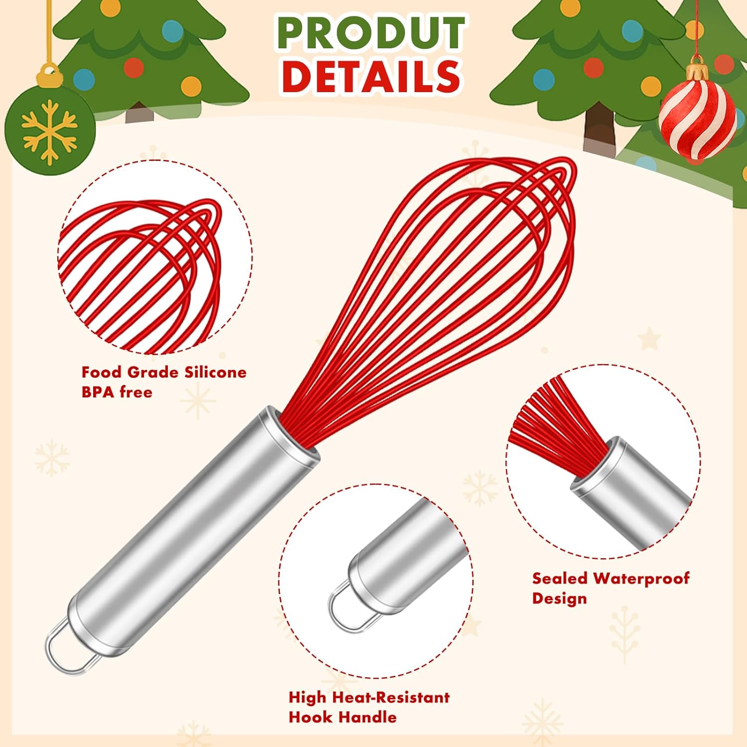 Christmas Whisk Gifts for Neighbors – 8 Sets 8“ Red Silicone Whisks with “We Whisk You a Merry Christmas” Cards, Gift Bags & Ribbons, Fun DIY Stocking Stuffers for Family, Friends, Teachers