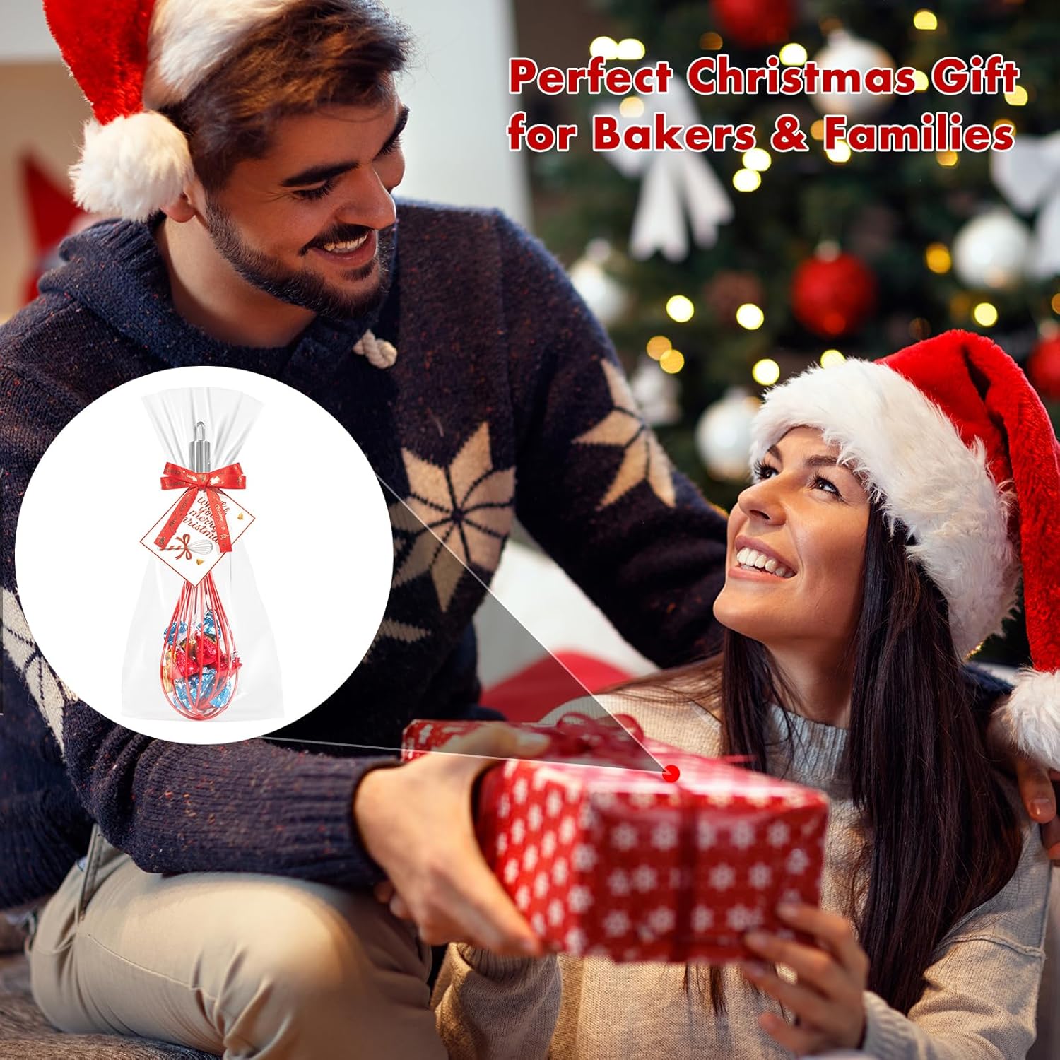 Christmas Whisk Gifts for Neighbors – 8 Sets 8“ Red Silicone Whisks with “We Whisk You a Merry Christmas” Cards, Gift Bags & Ribbons, Fun DIY Stocking Stuffers for Family, Friends, Teachers