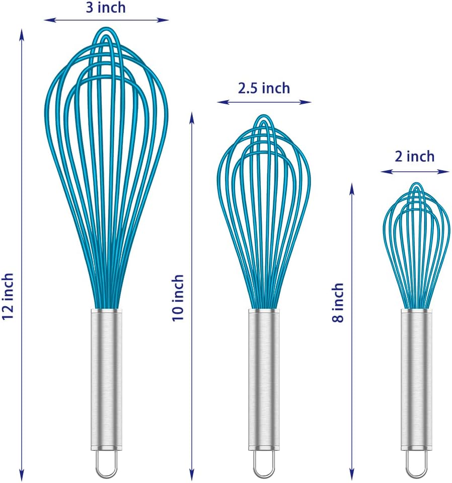 Silicone Whisk & Stainless Steel Ice Cream Scoop Set, Blue Silicone Whisk for Cooking & Heavy Duty Ice Cream Scooper, Dishwasher Safe