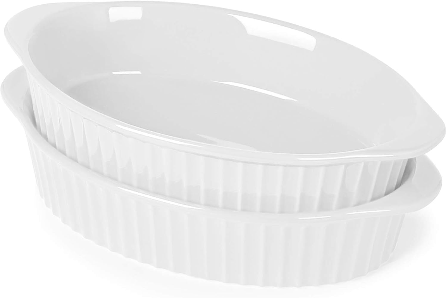 Porcelain Small Oval Au Gratin Pans, Baking Dish Set for 1 or 2 person servings, Bakeware with Double Handle for Kitchen and Home, Set of 2 White