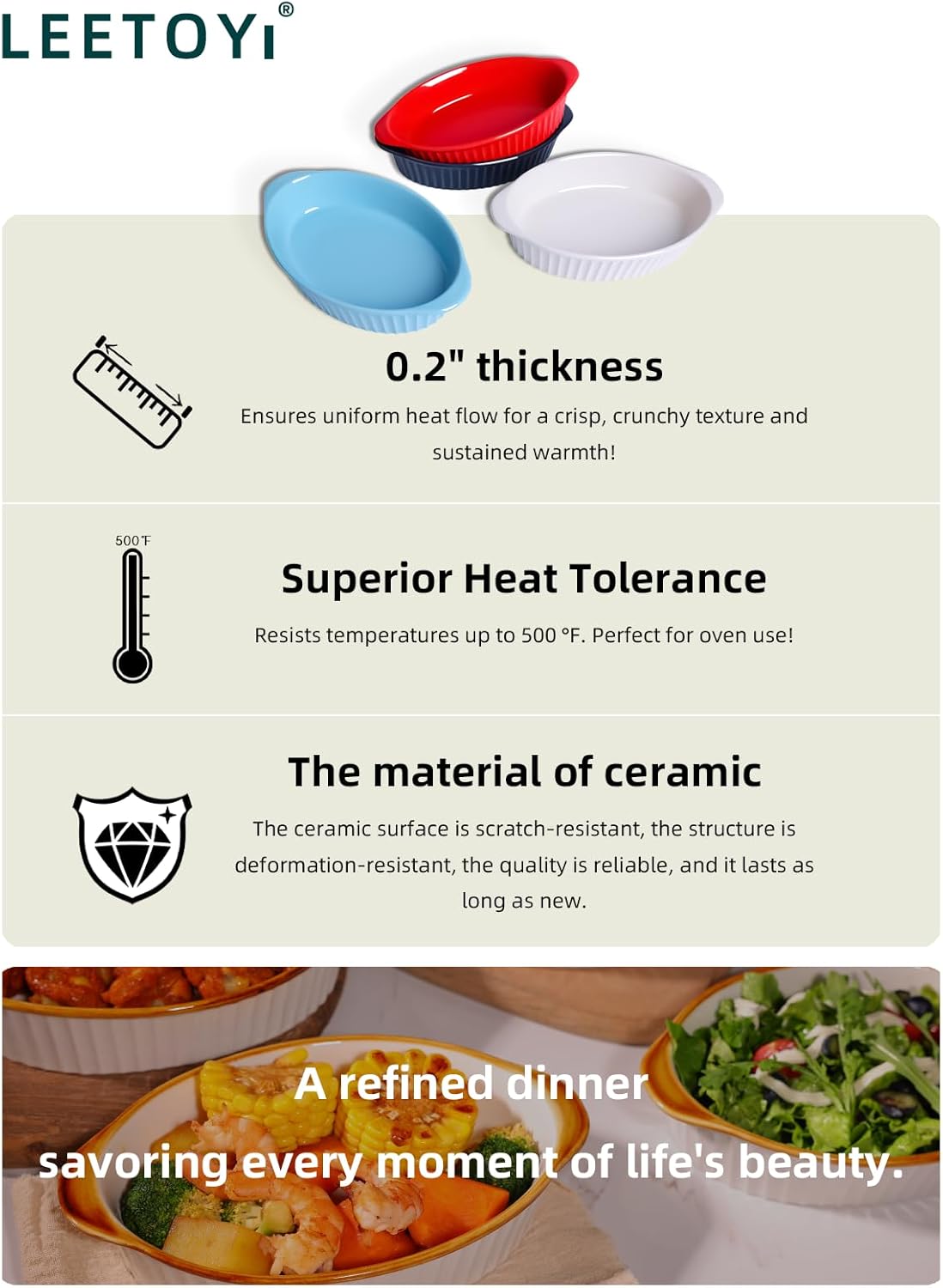 Porcelain Small Oval Au Gratin Pans, Baking Dish Set for 1 or 2 person servings, Bakeware with Double Handle for Kitchen and Home, Set of 2 White