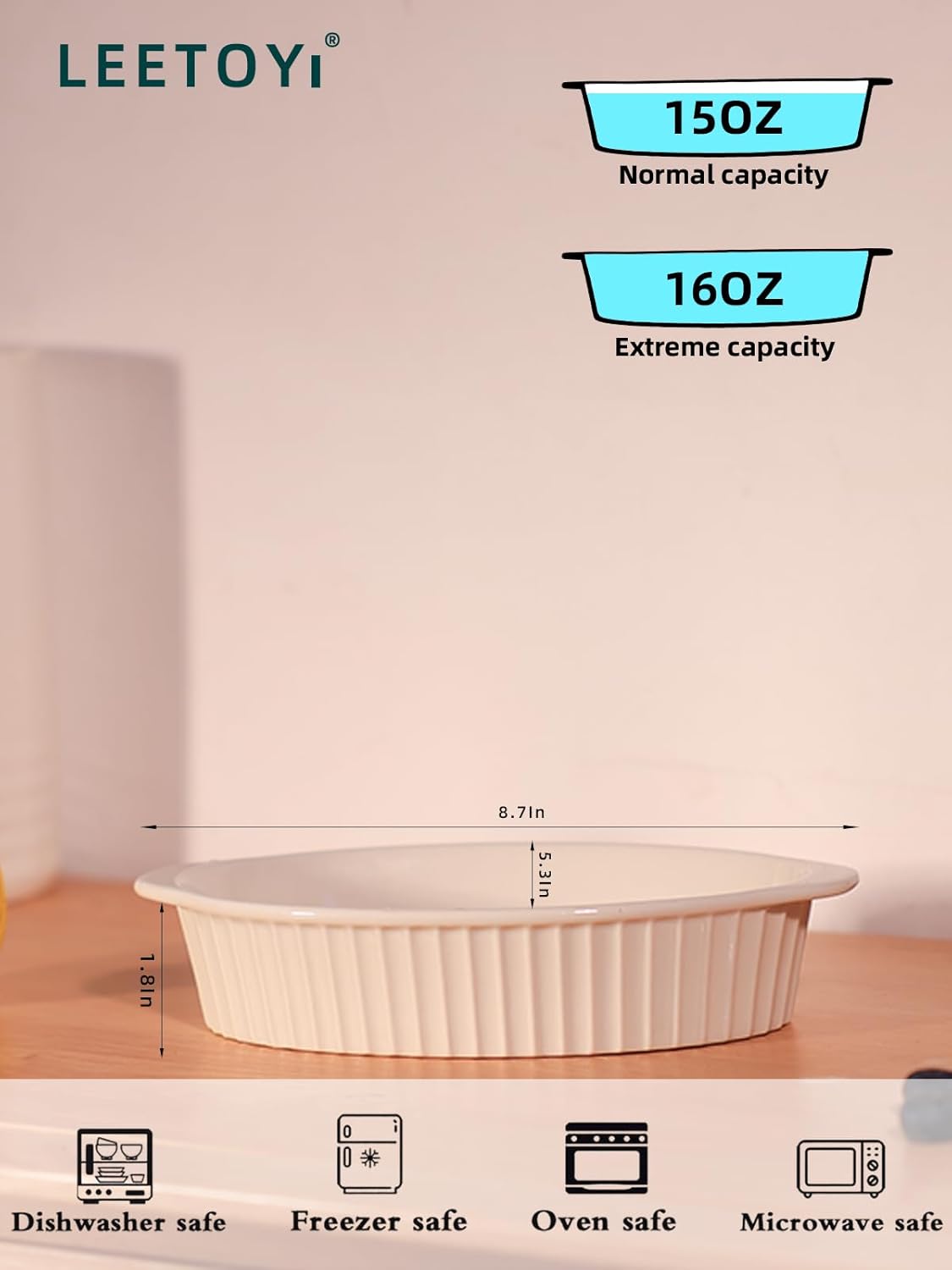 Porcelain Small Oval Au Gratin Pans, Baking Dish Set for 1 or 2 person servings, Bakeware with Double Handle for Kitchen and Home, Set of 2 White