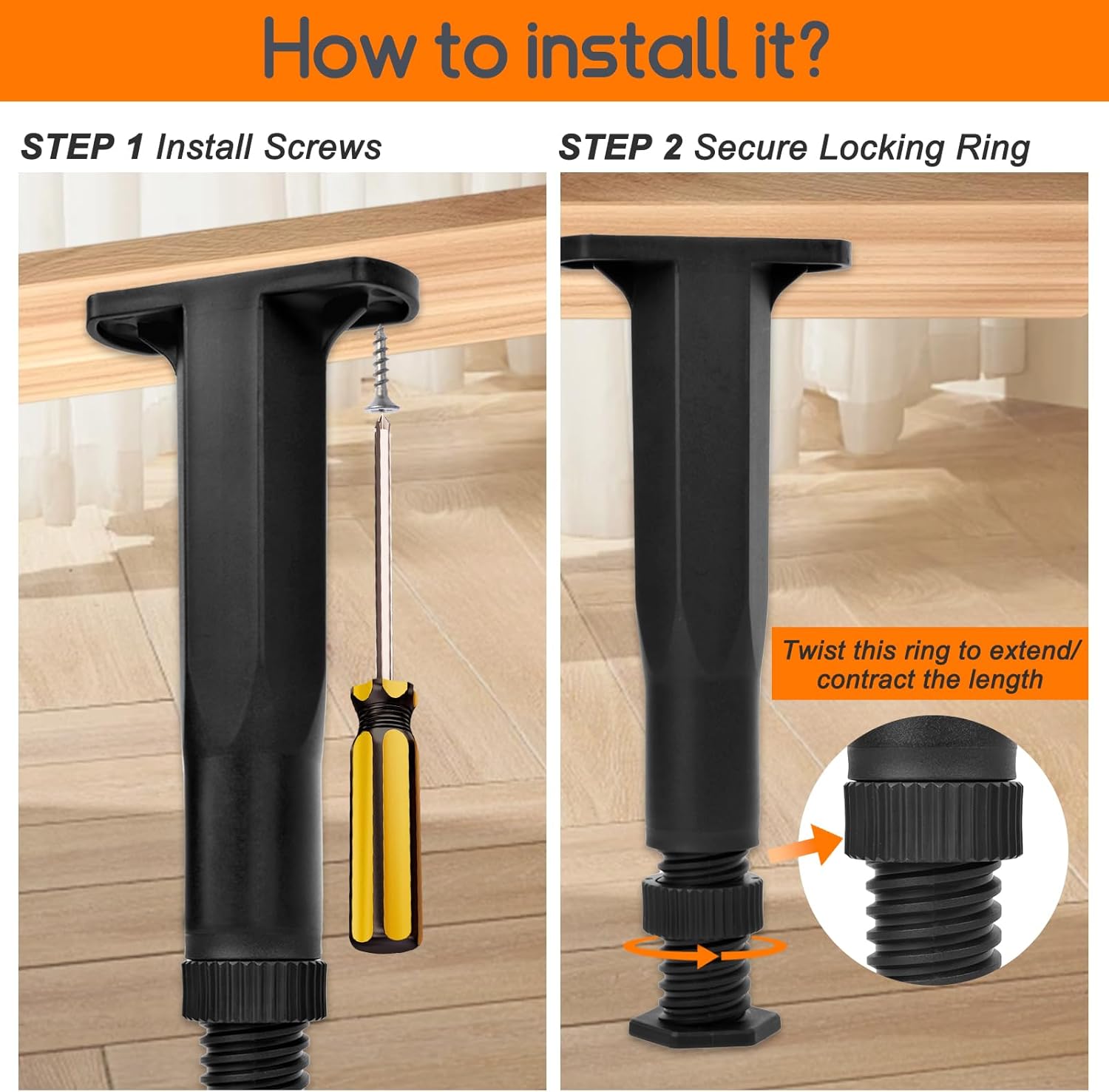 6PCS Bed Frame Support Legs Adjustable 7.75"-13.5" - Heavy Duty for Maximum Stability in Dresser, Table, Chair, Sofa, and Cabinet Furniture