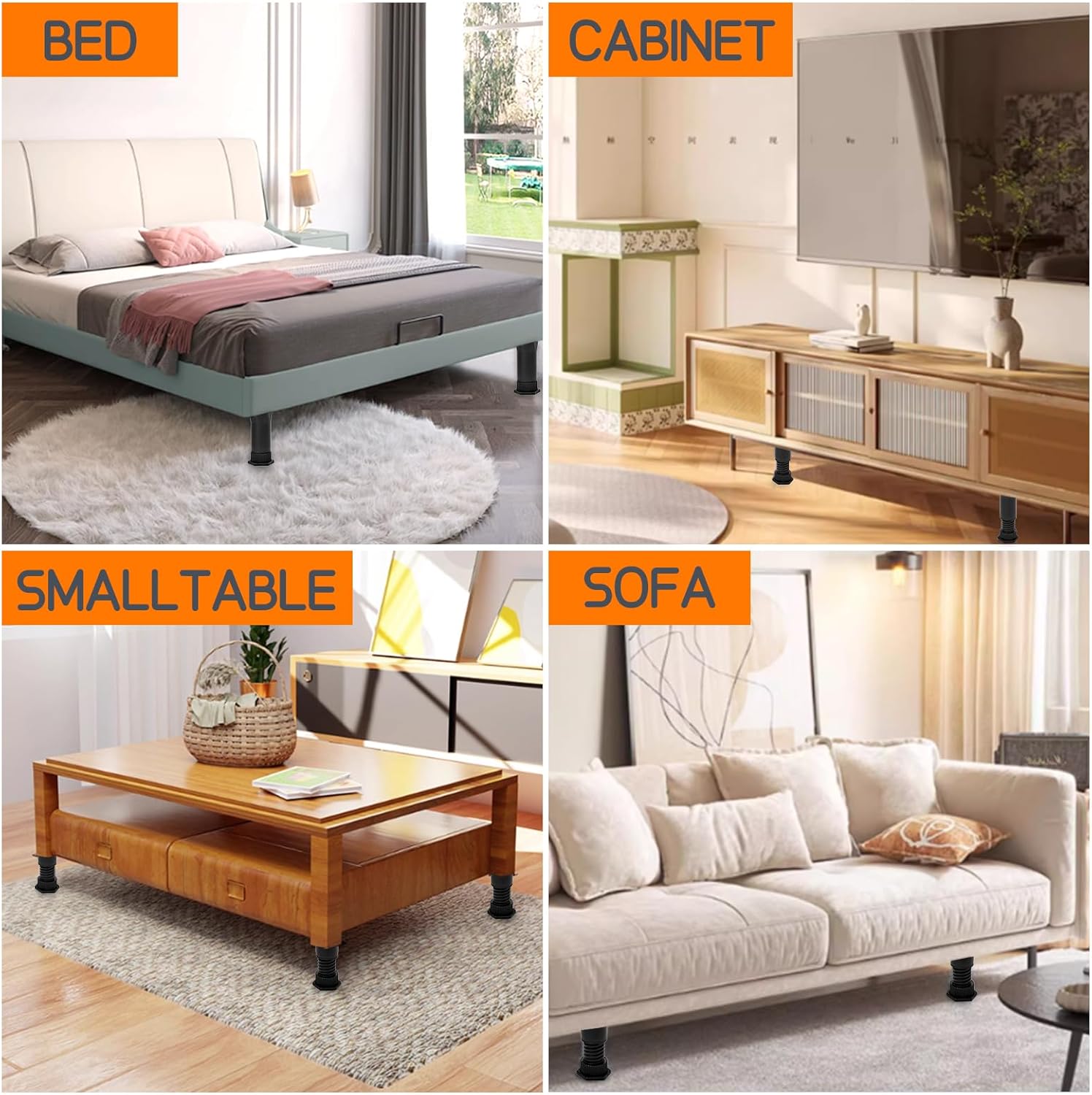 6PCS Bed Frame Support Legs Adjustable 7.75"-13.5" - Heavy Duty for Maximum Stability in Dresser, Table, Chair, Sofa, and Cabinet Furniture