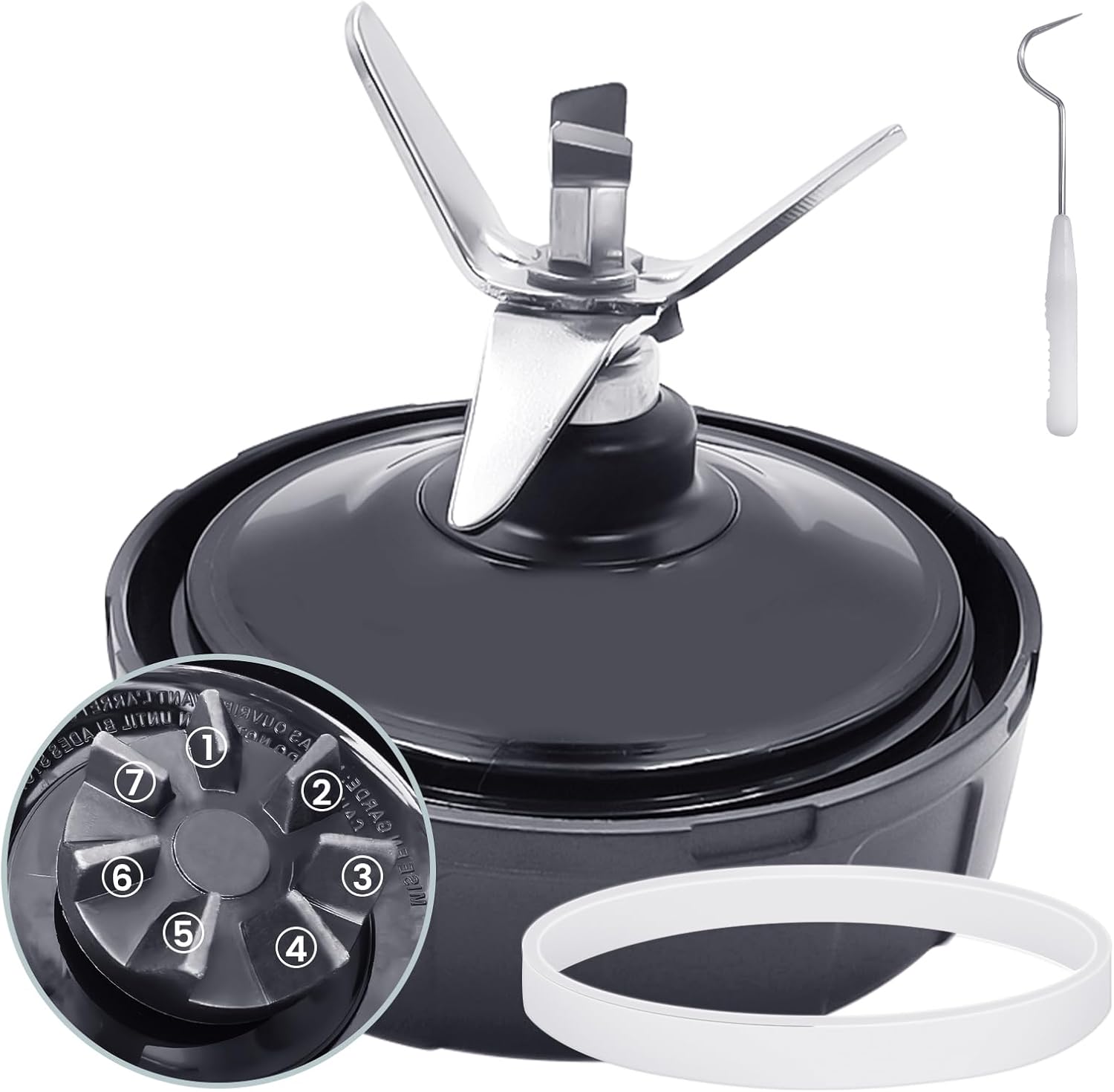 1 Pack Ninja Blender Replacement Part, 7 Fins Ninja Blender Blade with Rubber Gasket, Stainless Steel High Speed New Bearing, Compatible with Ninja Blenders Auto iQ BL480 BL482 BL682 BL642 NN102 Etc.