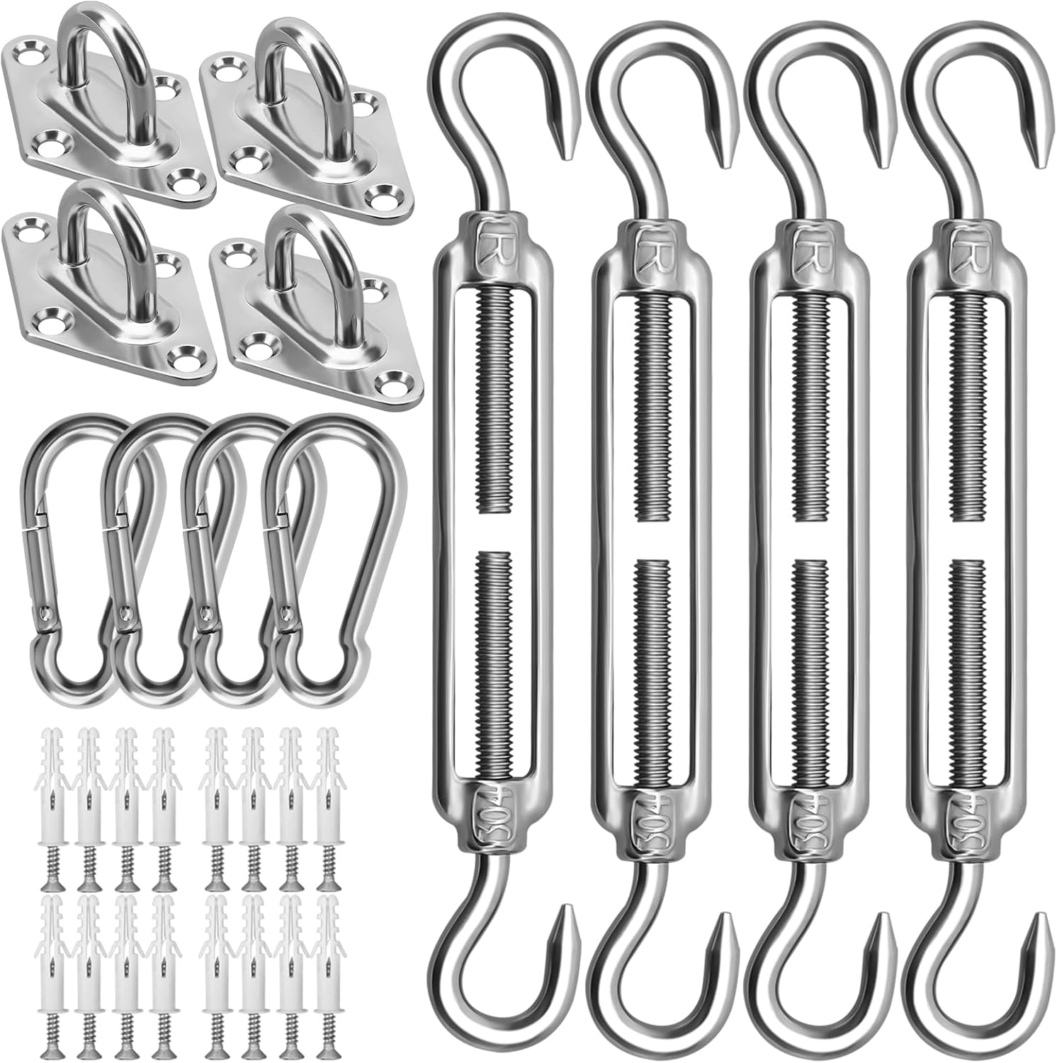 Sun Shade Sail Hardware Kit 6 Inch for Rectangle & Triangle Shade Sail Install, Stainless Steel Shade Sail Fixing Accessories for Outdoor Patio Canopy Garden, Heavy Duty Awning Attachment Set 44 Pcs