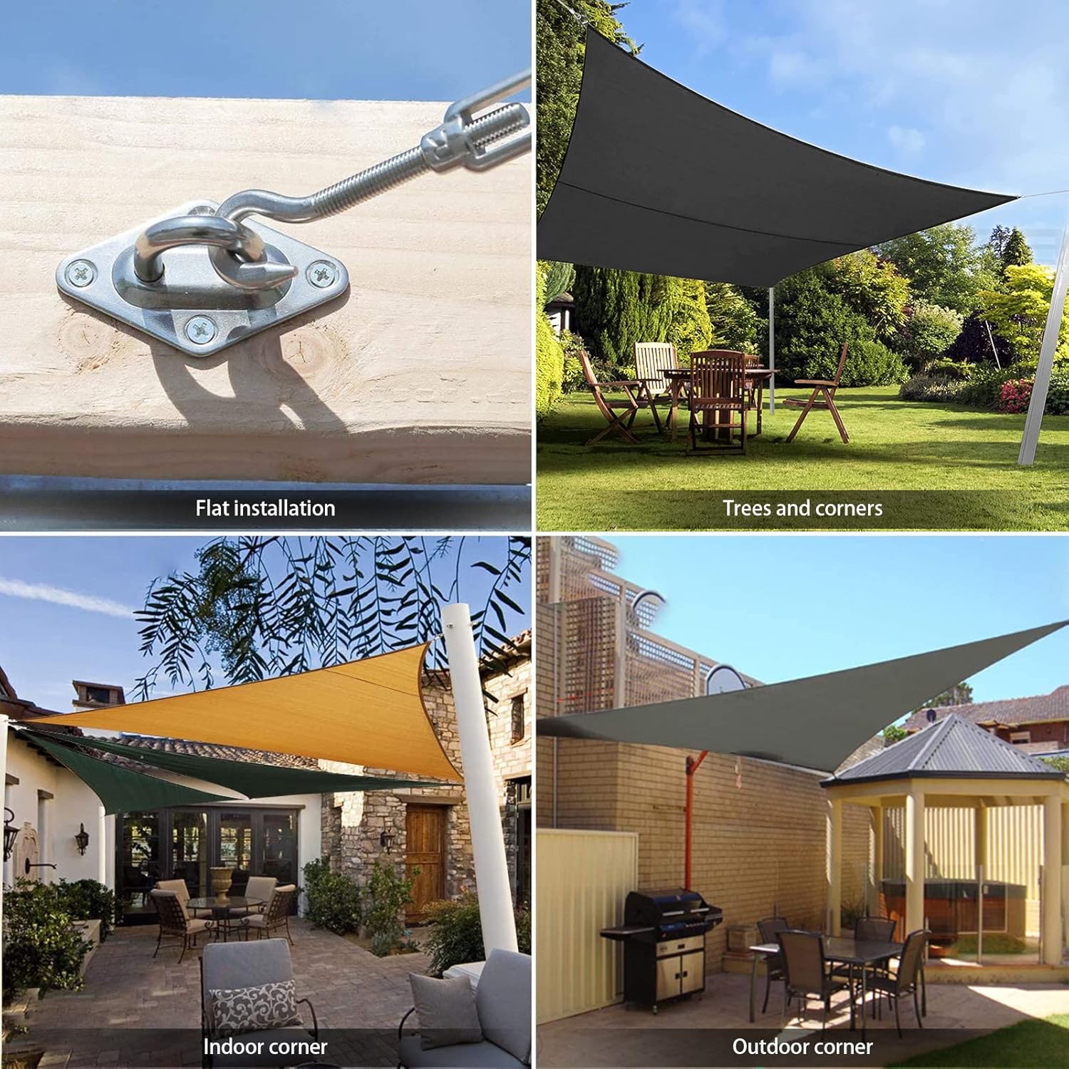 Sun Shade Sail Hardware Kit 6 Inch for Rectangle & Triangle Shade Sail Install, Stainless Steel Shade Sail Fixing Accessories for Outdoor Patio Canopy Garden, Heavy Duty Awning Attachment Set 44 Pcs