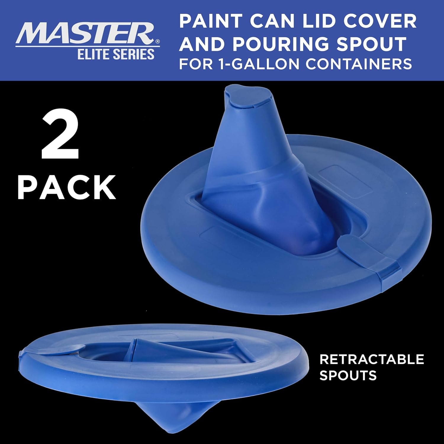 Master Elite Paint Can Lid Cover and Pouring Spout for 1-Gallon Containers, 2 Pack - Secure Seal with Built-in Spout to Pour Easy, Prevents Messes, Spills, Drips, Splatter - Paint Storage Lid