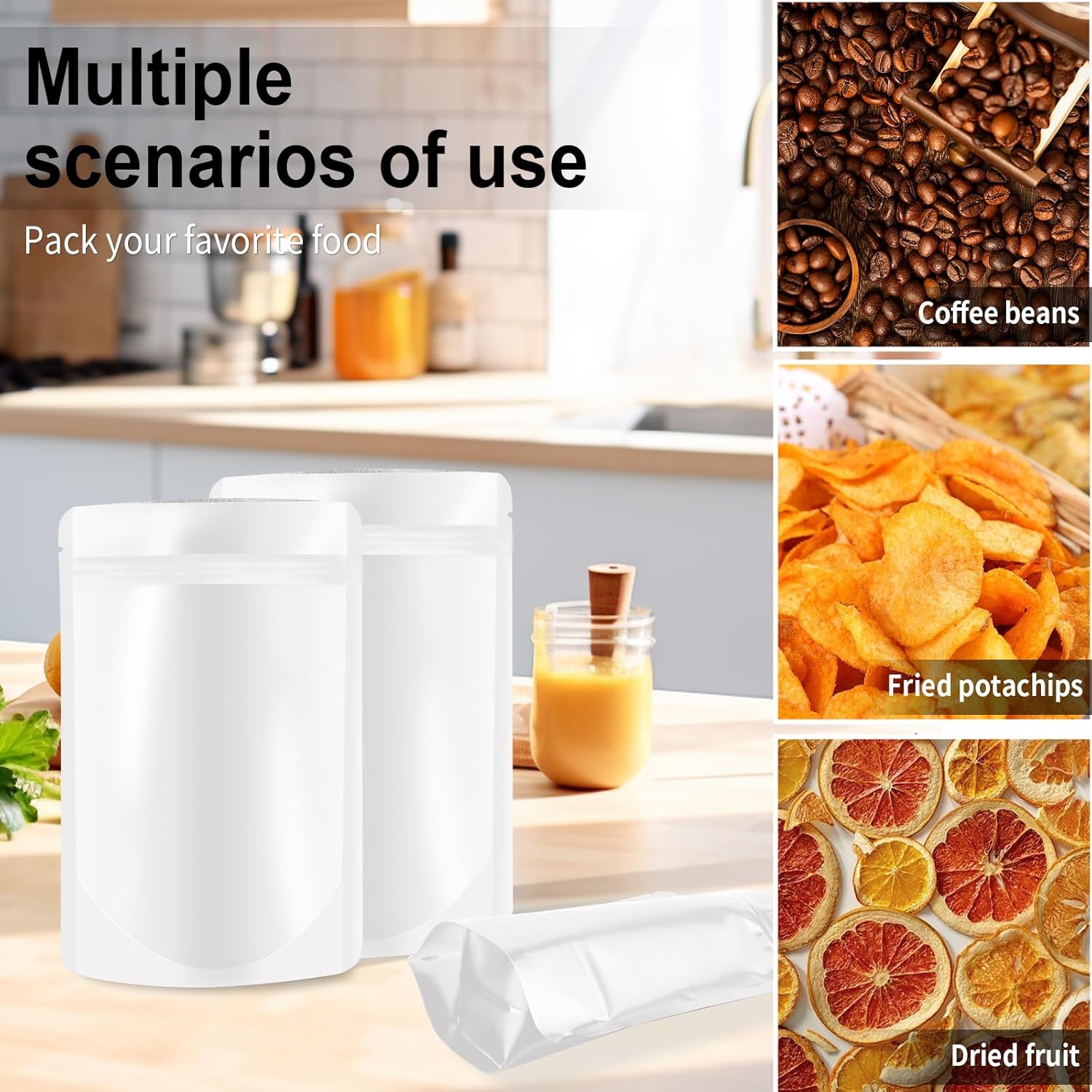 4"x6" 120pcs Mylar Bags for Food Storage,Smell Proof Bag Resealable Food Storage Bags for Small Business, Stand-up Foil Pouch Packaging Treat Snack Packing for Self Sealing White