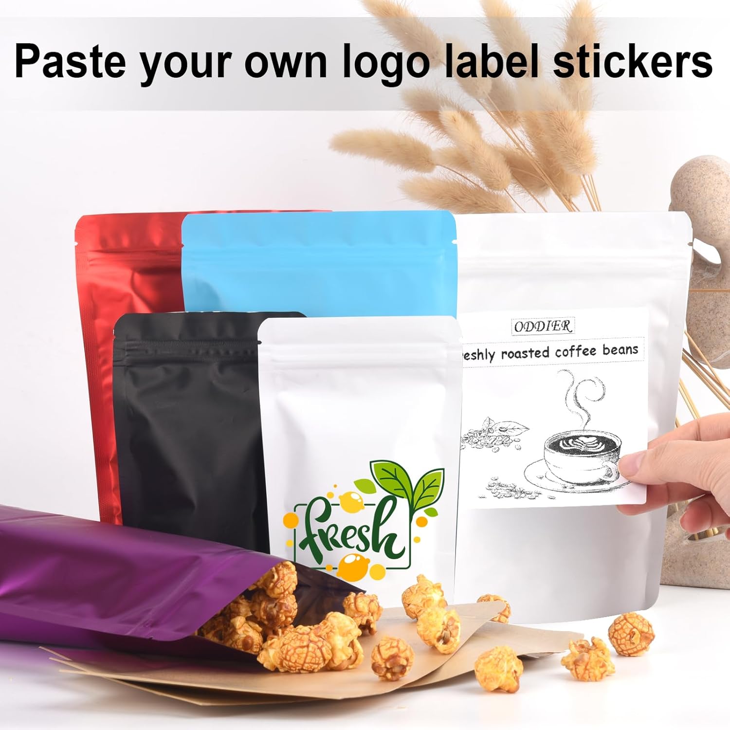 4"x6" 120pcs Mylar Bags for Food Storage,Smell Proof Bag Resealable Food Storage Bags for Small Business, Stand-up Foil Pouch Packaging Treat Snack Packing for Self Sealing White