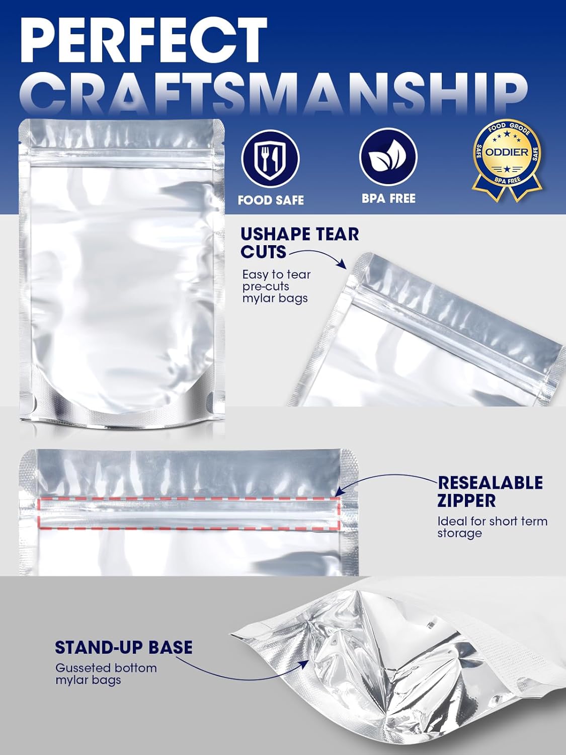 120pcs Stand Up Pouch Bags, 4" x 6" Mylar Bag for Food Storage, Clear Front with Aluminum Foil Back Resealable Food Storage Bags for Small Business Packaging Treat Snack Bag for Self Sealing