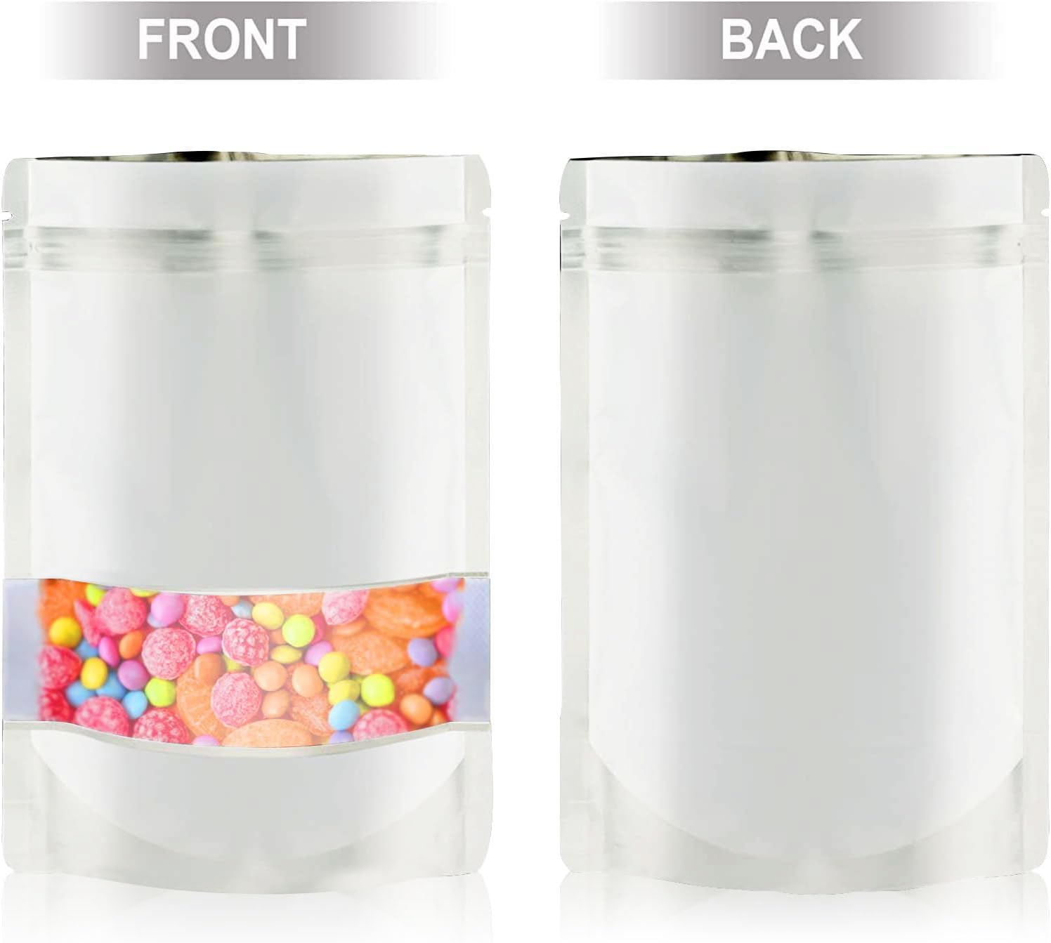 120pcs Mylar Bags for Food Storage+120pcs Holographic Packaging Bags white