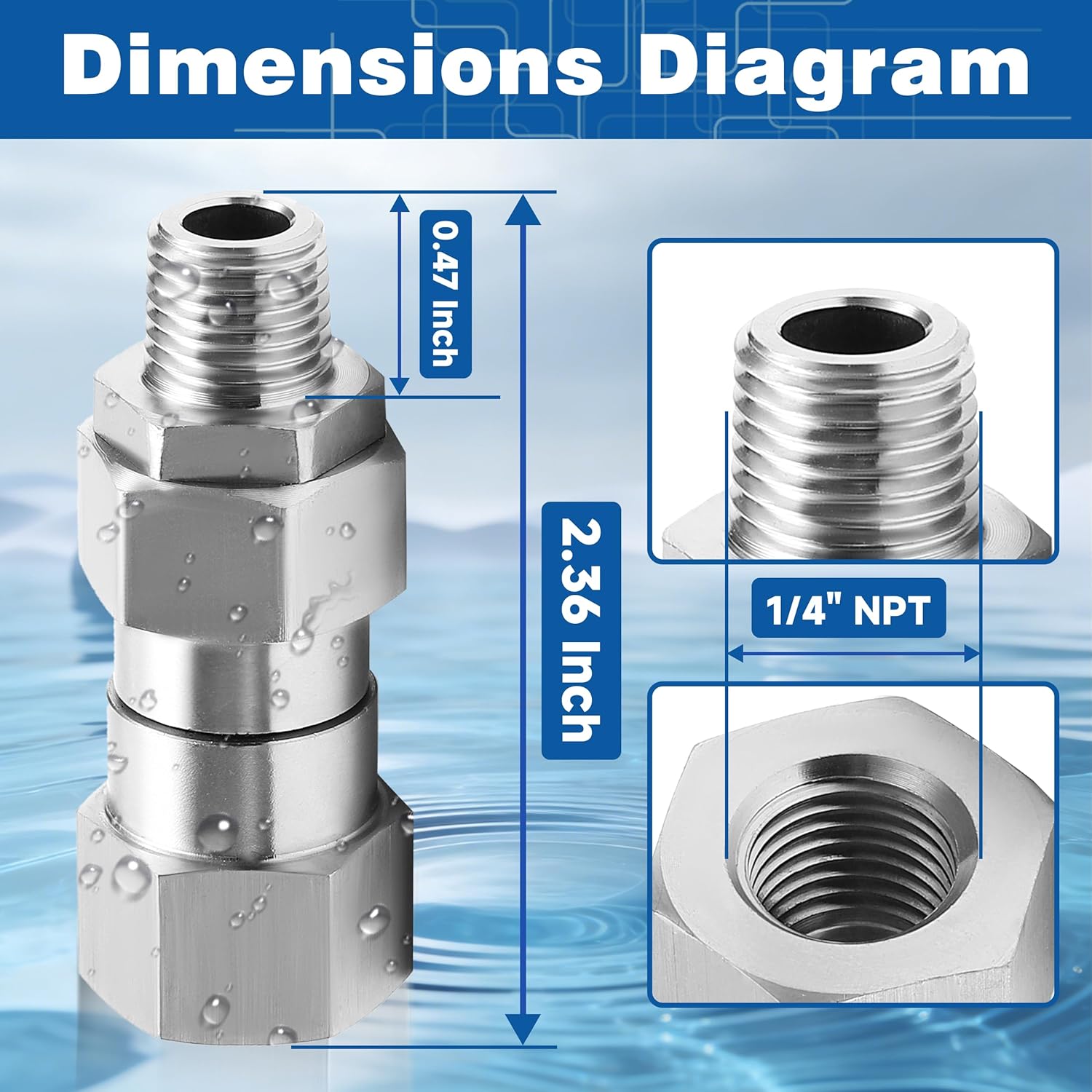 1/4” NPT Pressure Washer Swivel Fitting, Anti-Twist 1/4” Male to Female Adapter, 360° Kink-Free Swivel Connector for Gun and Hose, 4000 PSI, 2 Pcs