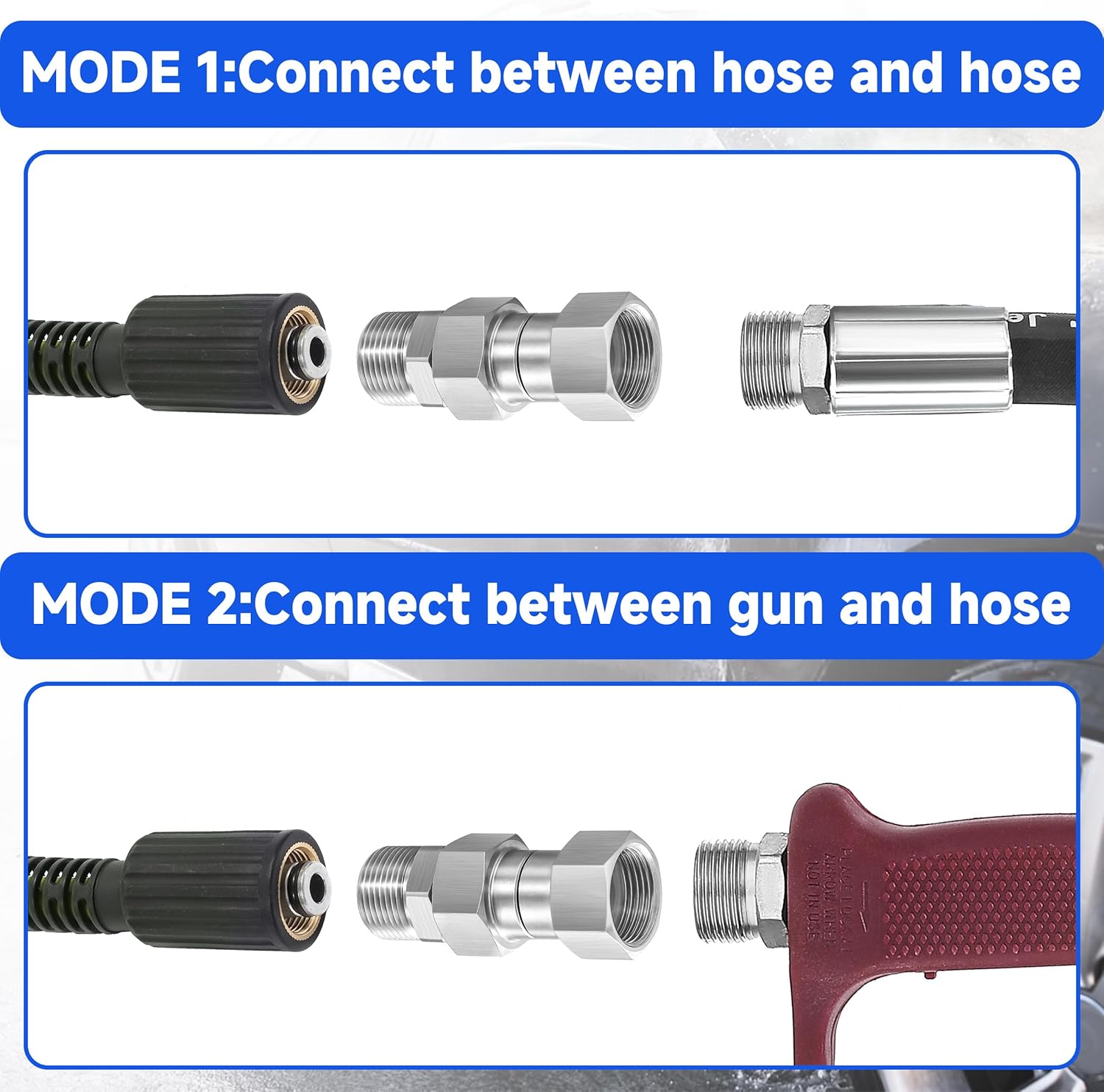 Pressure Washer Swivel Fitting, Metric M22 14mm Thread, Stainless Steel, 4500 PSI, 2 Pcs