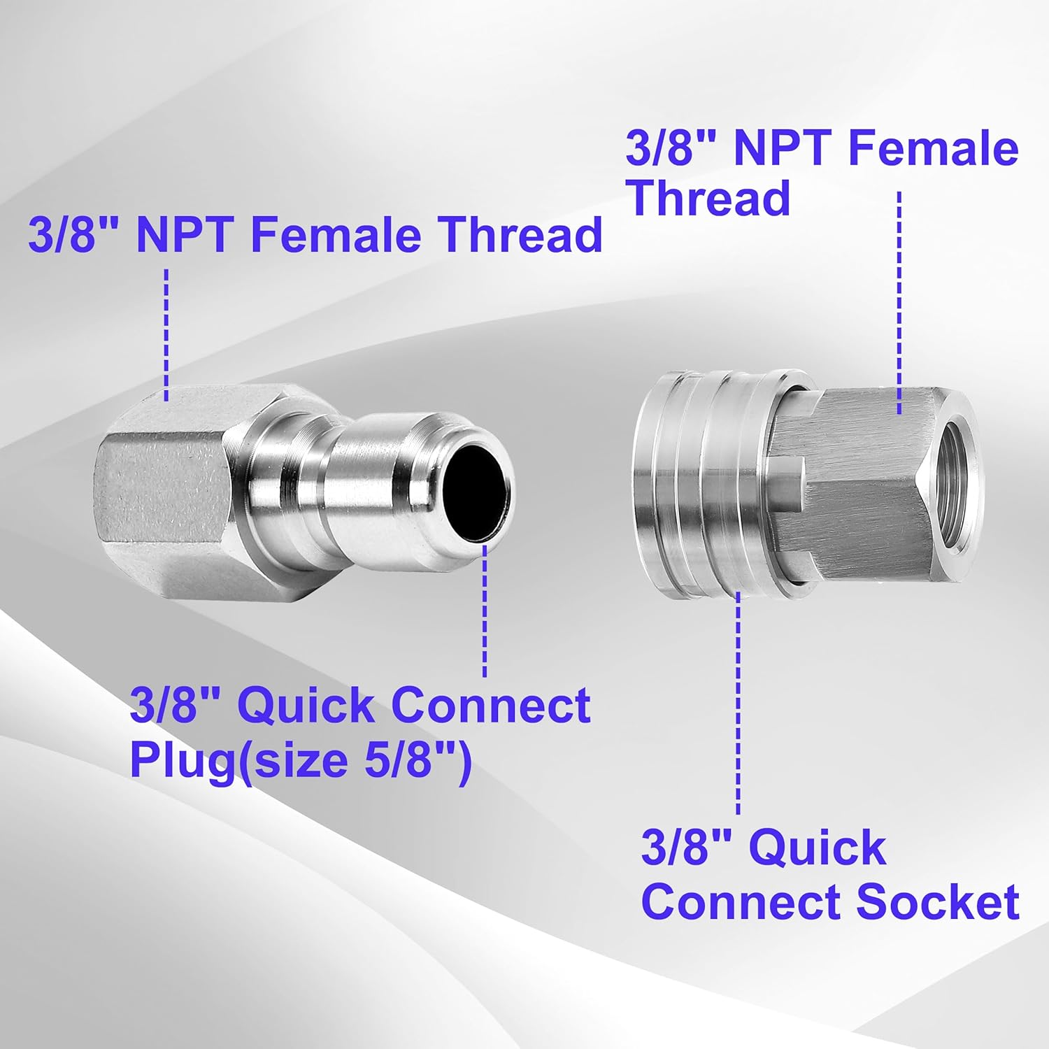 Pressure Washer Adapter, 2 Sets 3/8 Inch Quick Connect Fittings, Stainless Steel Pressure Washer Fittings, Male and Female Power Washer Quick Disconnect Kit, 5000 PSI