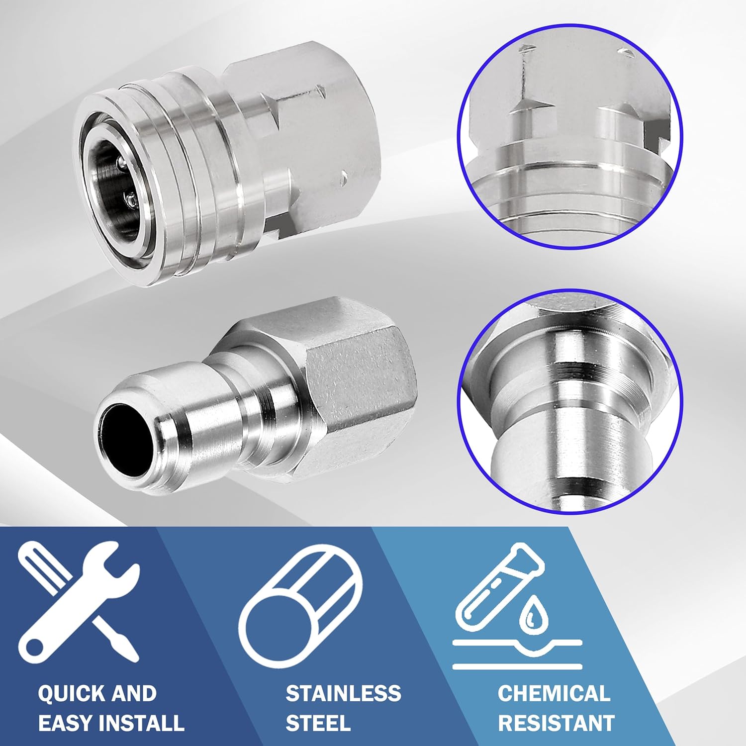 Pressure Washer Adapter, 2 Sets 3/8 Inch Quick Connect Fittings, Stainless Steel Pressure Washer Fittings, Male and Female Power Washer Quick Disconnect Kit, 5000 PSI